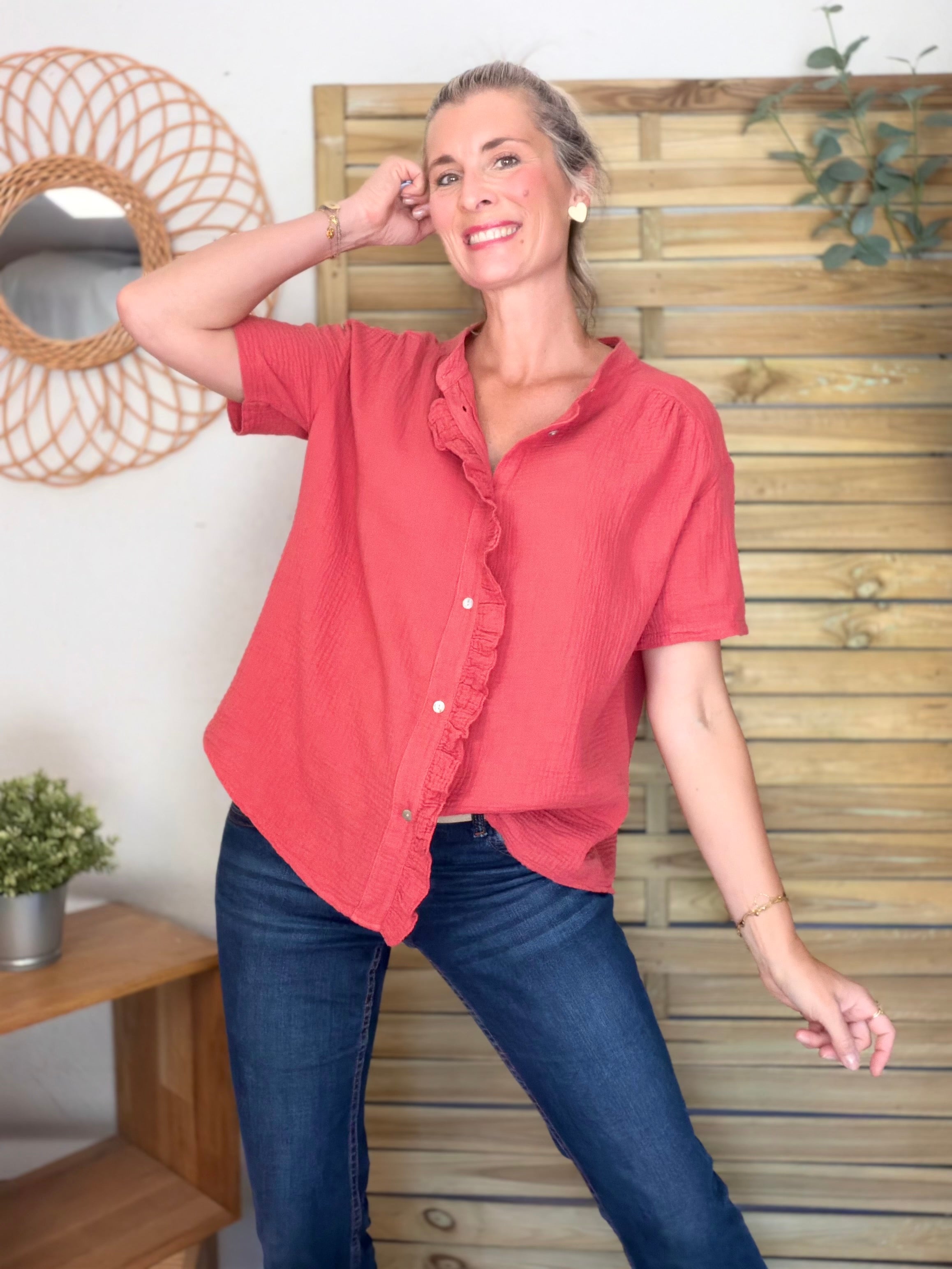 Blouse en gaze de coton ANAËLLE Terracotta