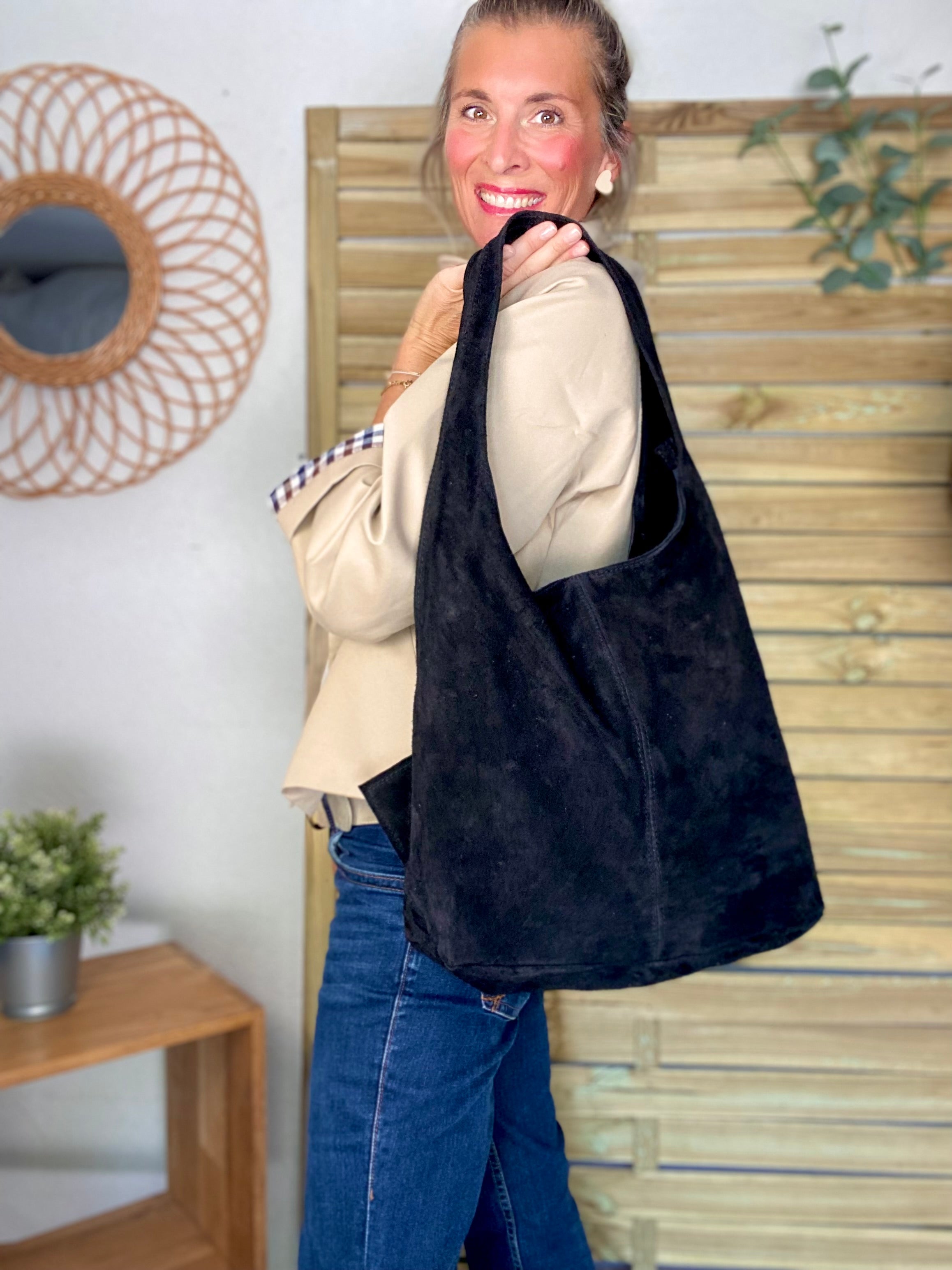 Sac cabas cuir daim MARLON - Noir