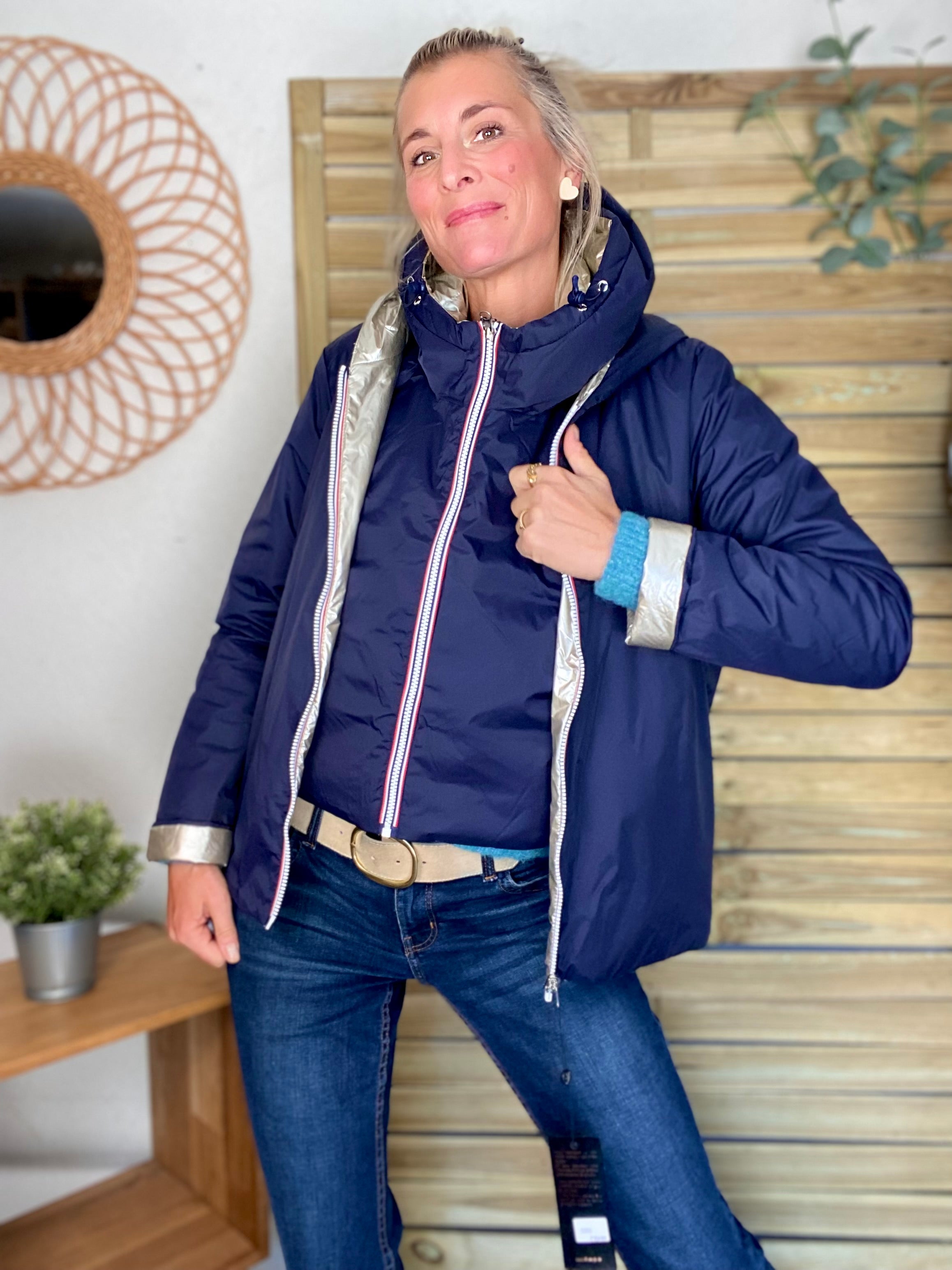 Col capuche amovible réversible  DANY - LAURA JO - Bleu Marine / Doré