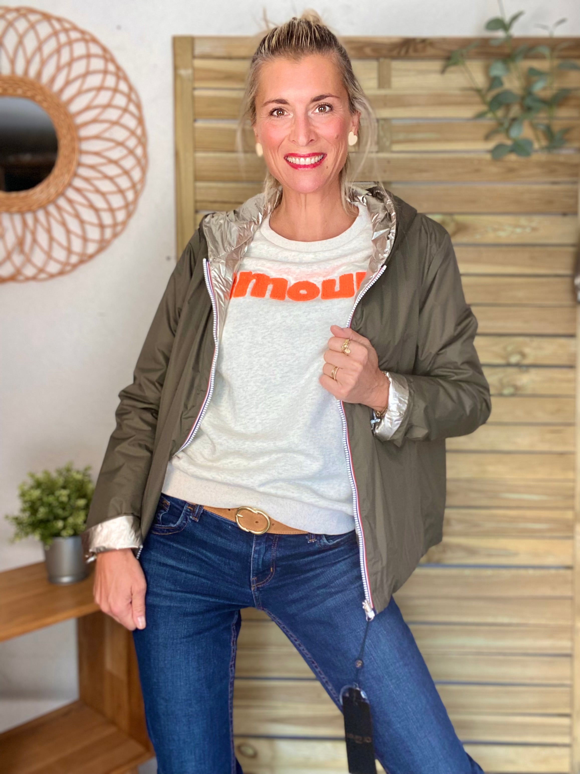Sweat amour DORIA - Beige chiné / Orange