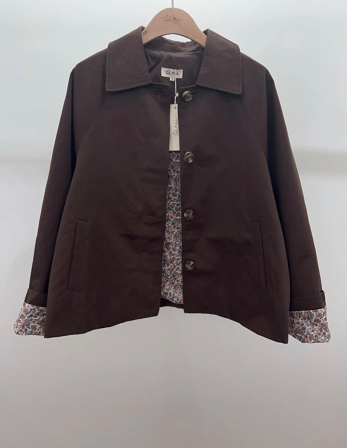 Veste Trench en coton Chocolat avec Liberty - MAHAUT - LILI et LALA