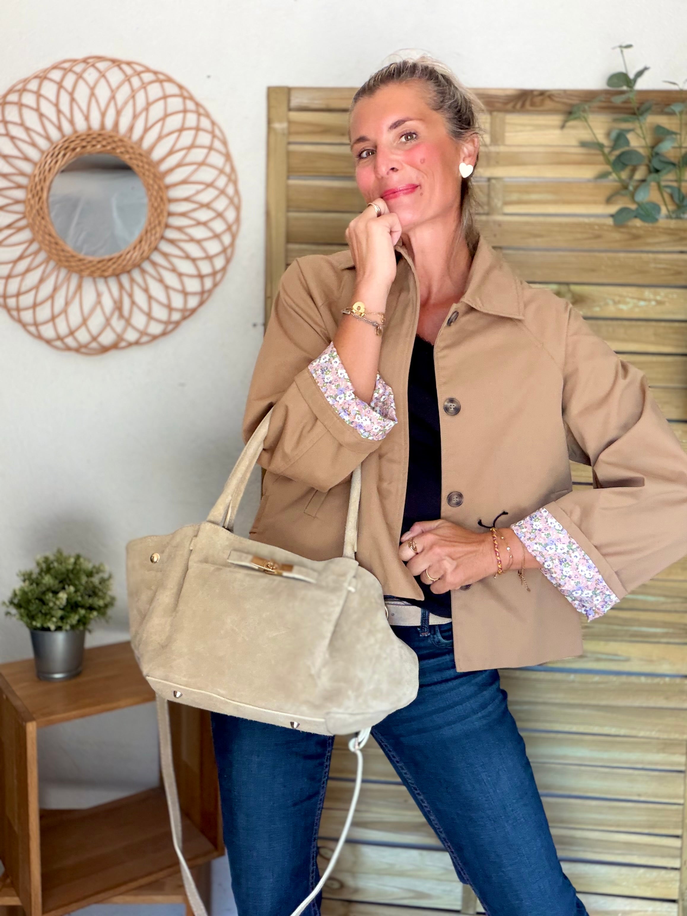 Sac cabas en cuir daim HANA - Beige