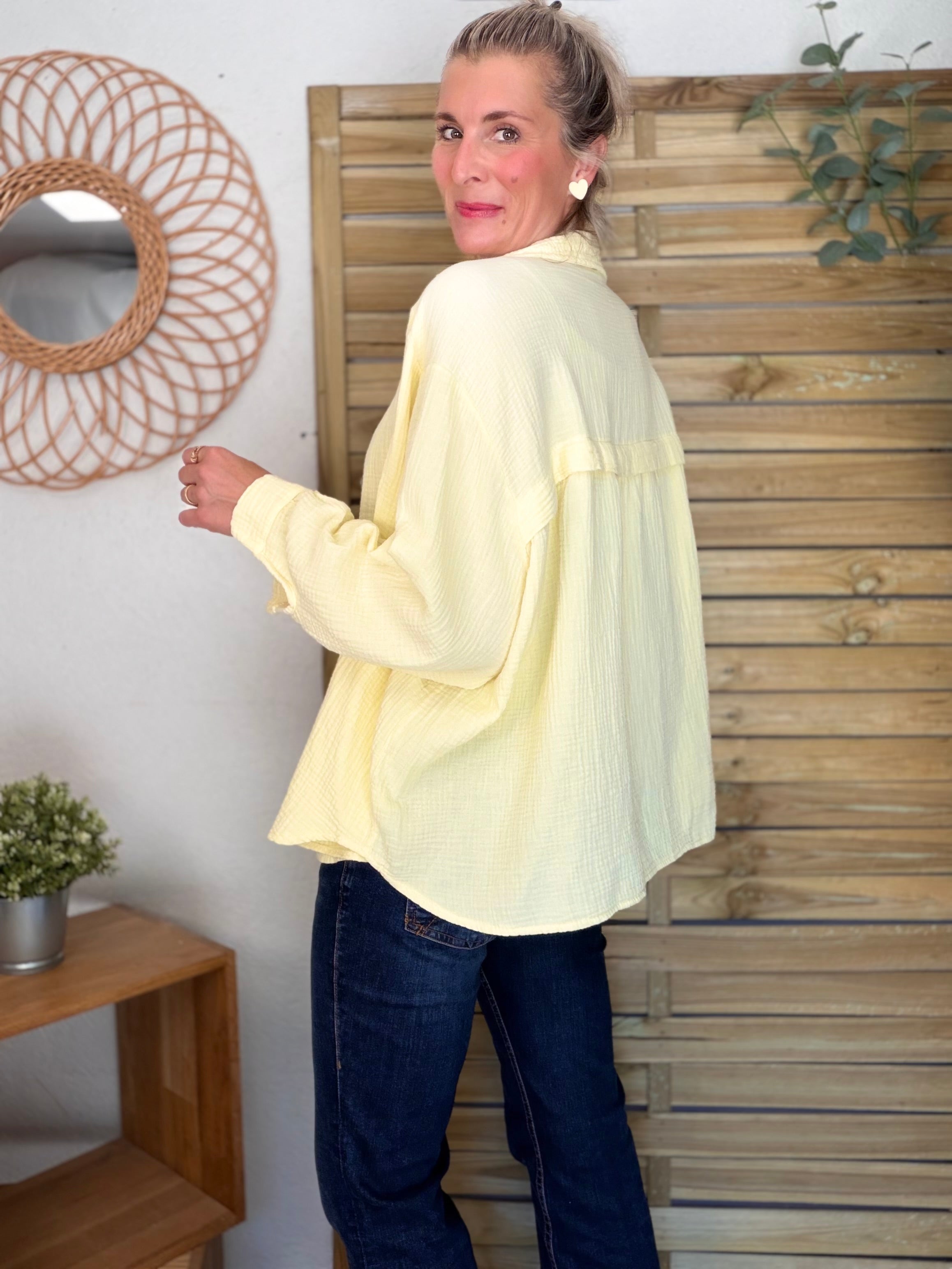 Chemise en gaze de coton unie FÉLICIA Jaune clair