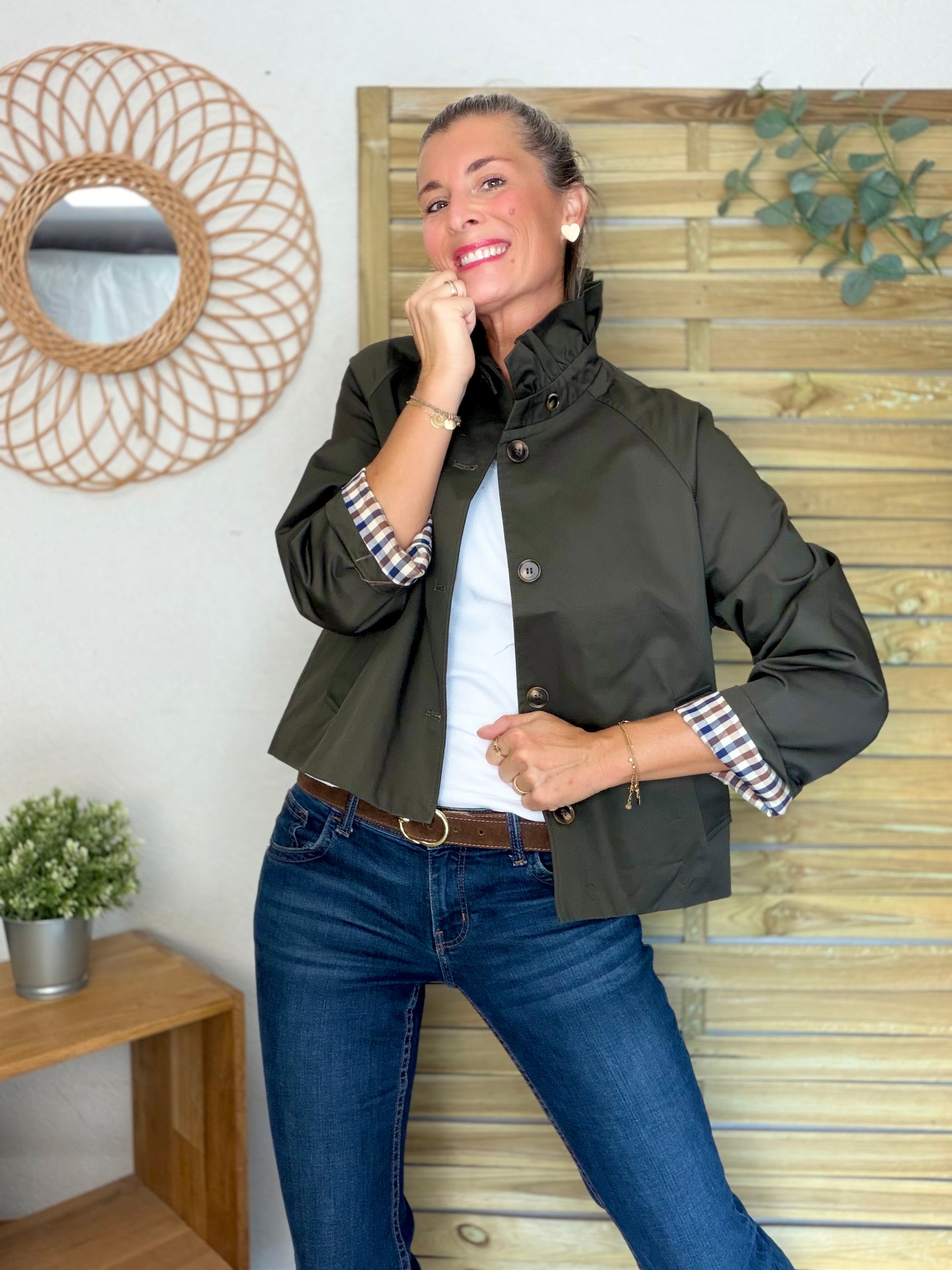 Veste Trench col victorien doublure carreaux - VICTORIA Kaki foncé