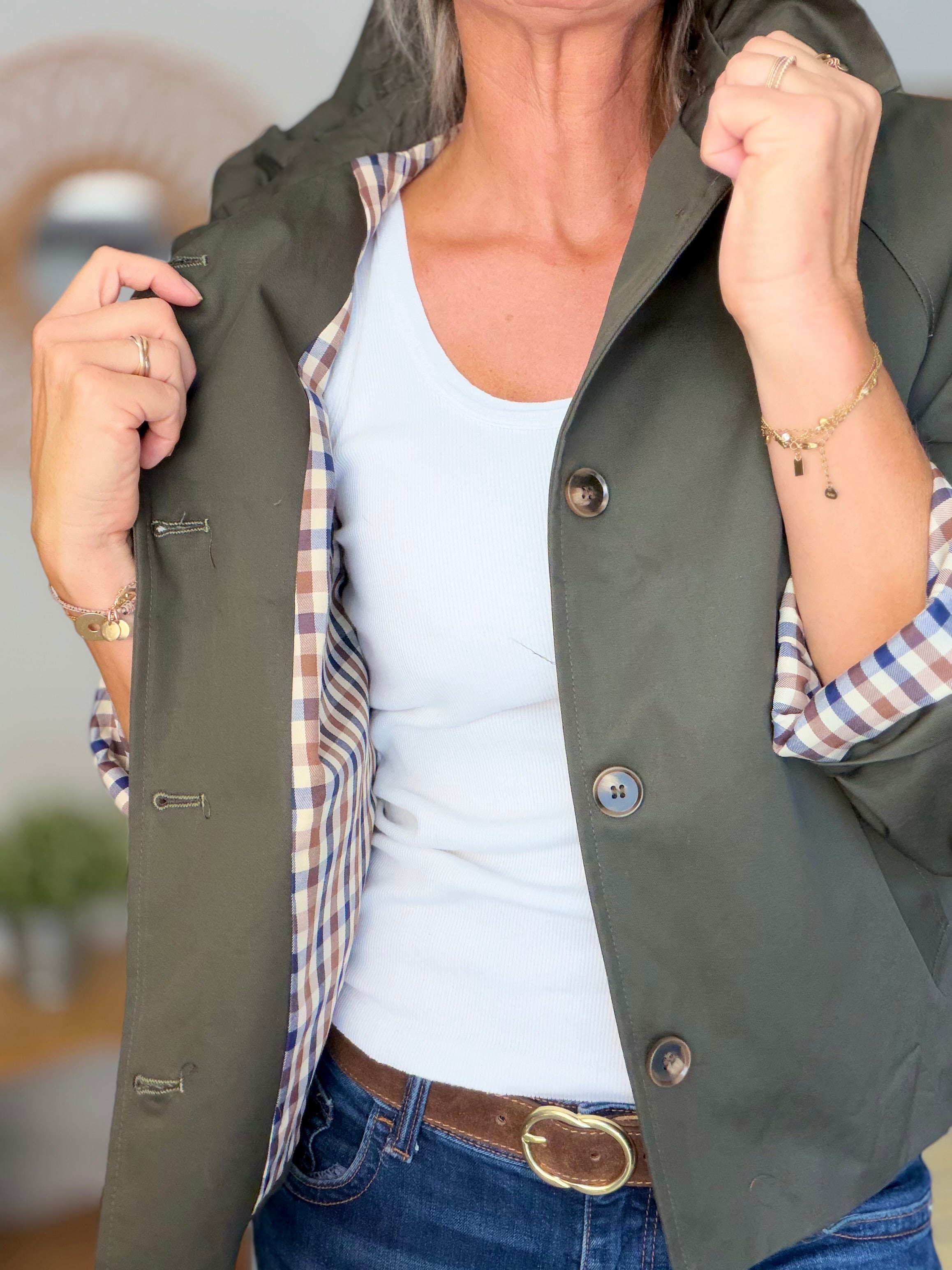 Veste Trench col victorien doublure carreaux - VICTORIA Kaki foncé