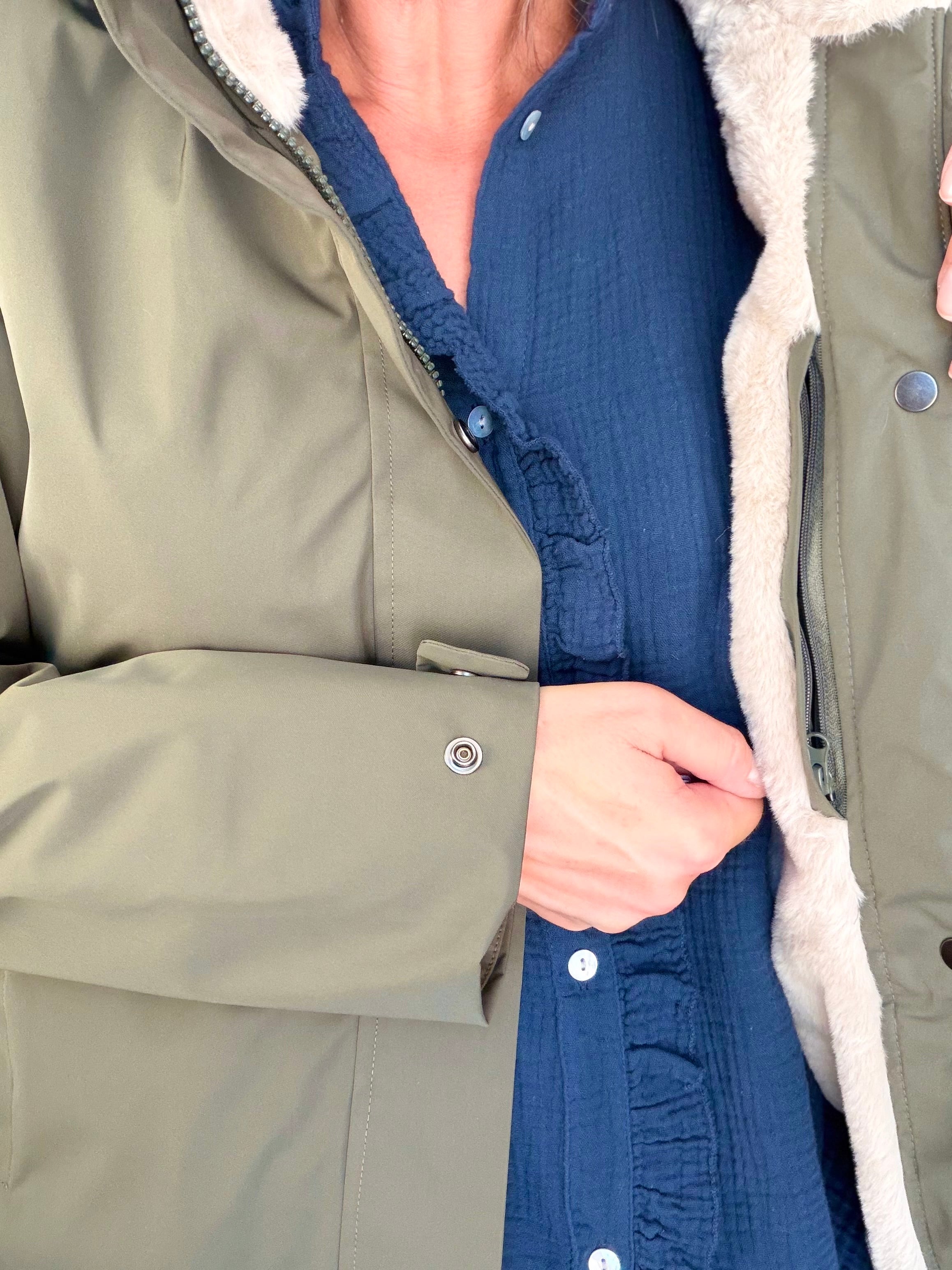 LAURA JO - Parka fourrée imperméable AMBRE MI-LONG - Kaki / Beige