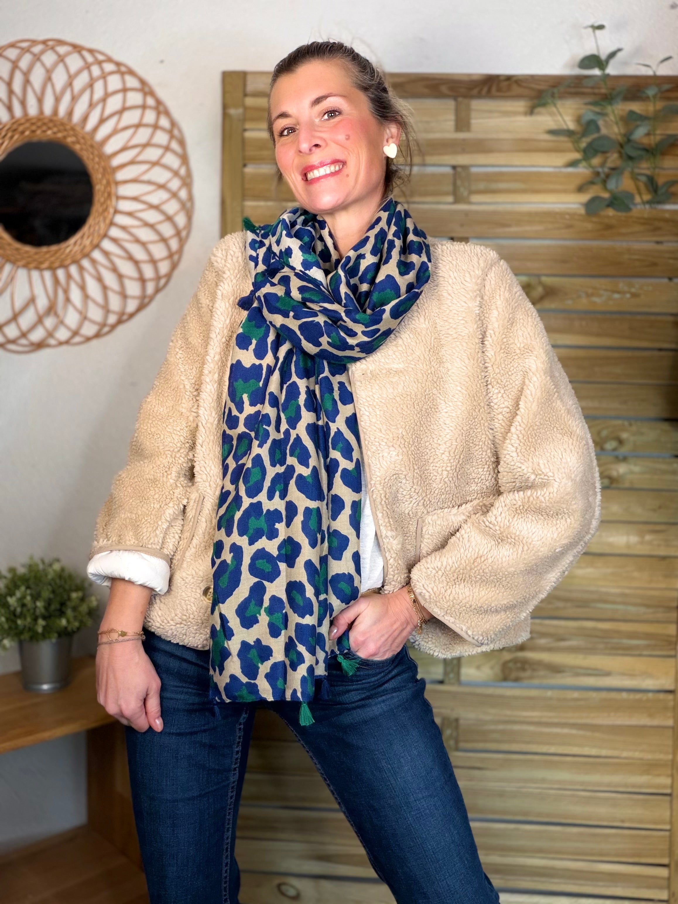 Foulard Léo CLEM - Bleu roi / vert 🐆