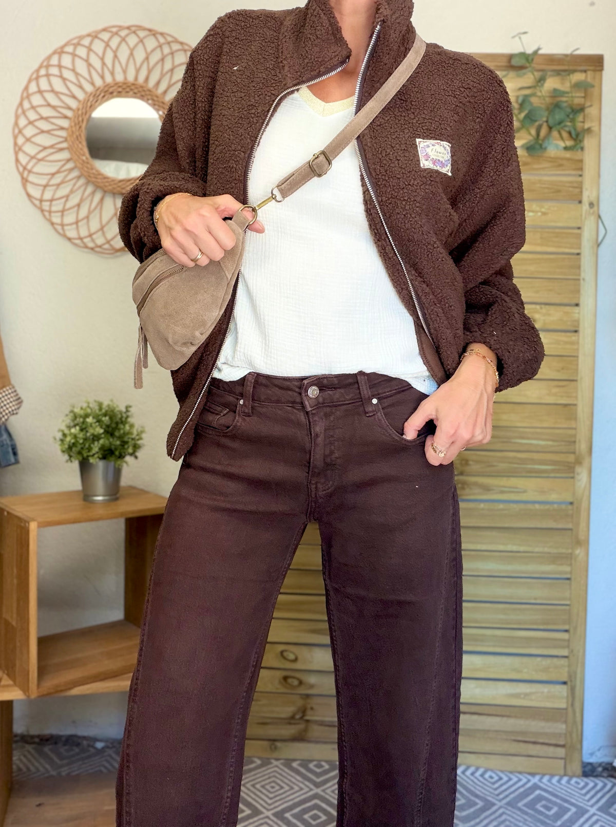 Pantalon Jean coupe barrel LÉON Chocolat