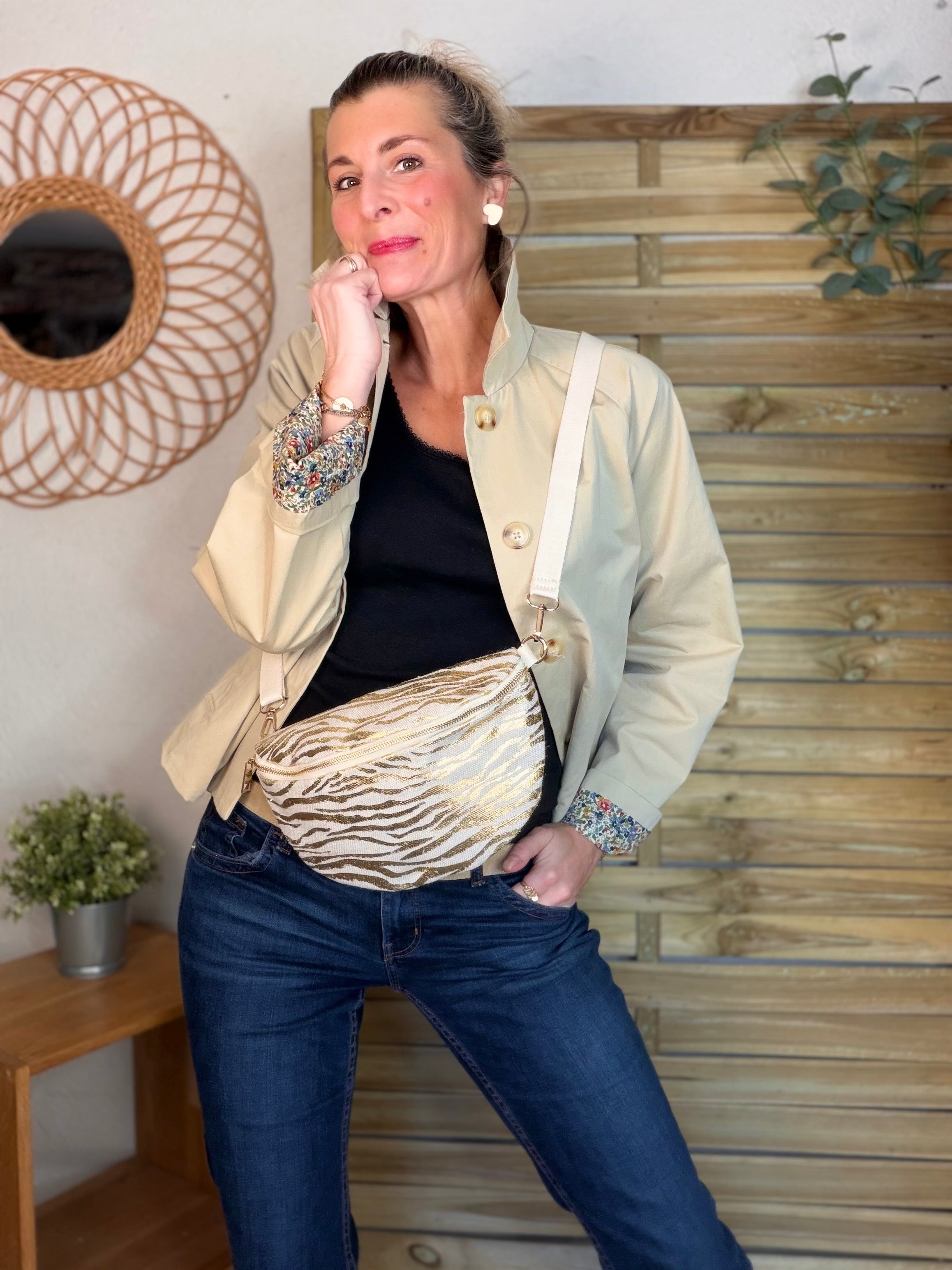 Veste Trench en coton beige avec Liberty - MARION (Taille 2 ans à la Taille L)