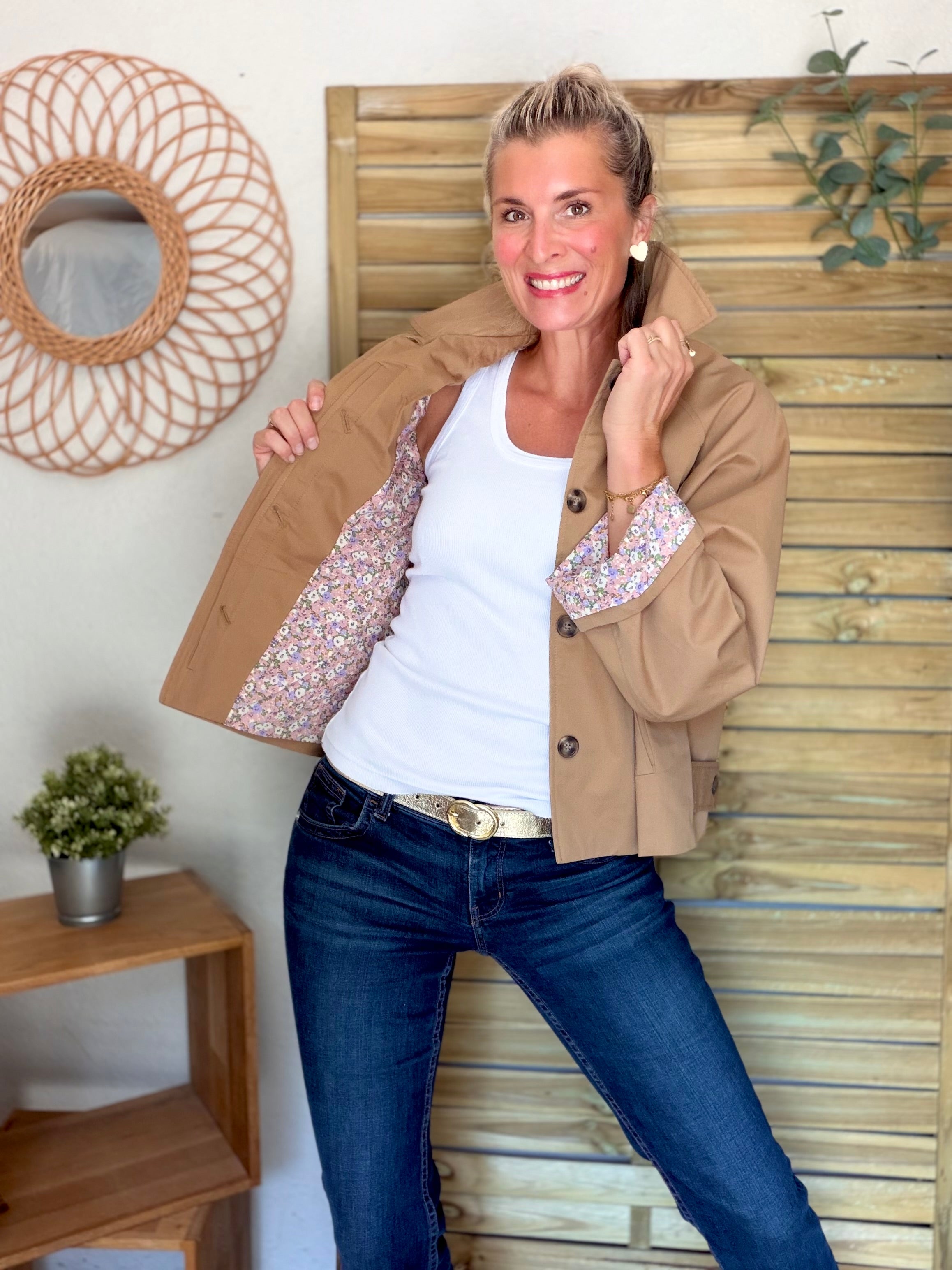 Veste Trench en coton Camel avec Liberty - MAHAUT - LILI et LALA