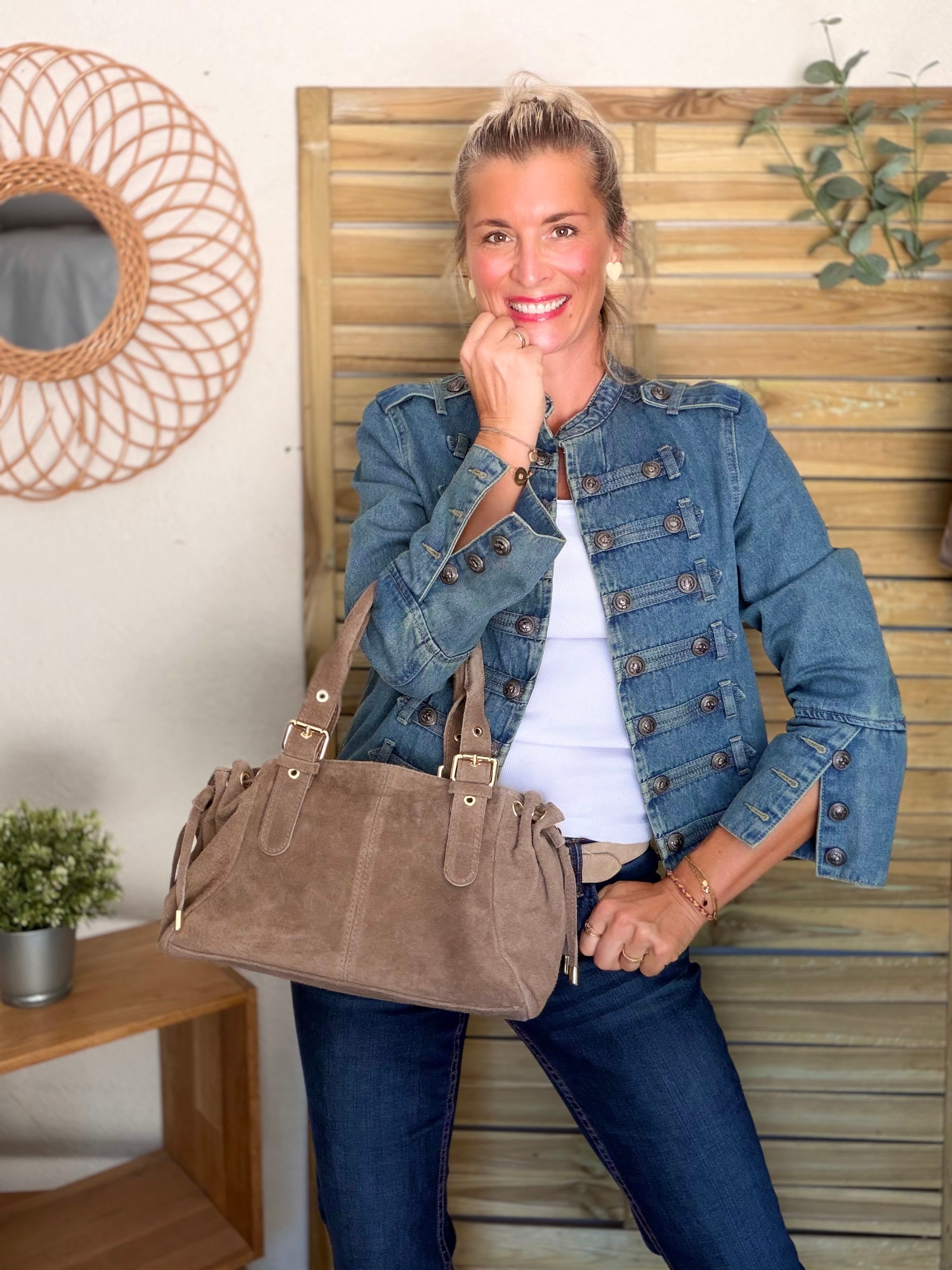 Sac à main en cuir daim GERY - Taupe