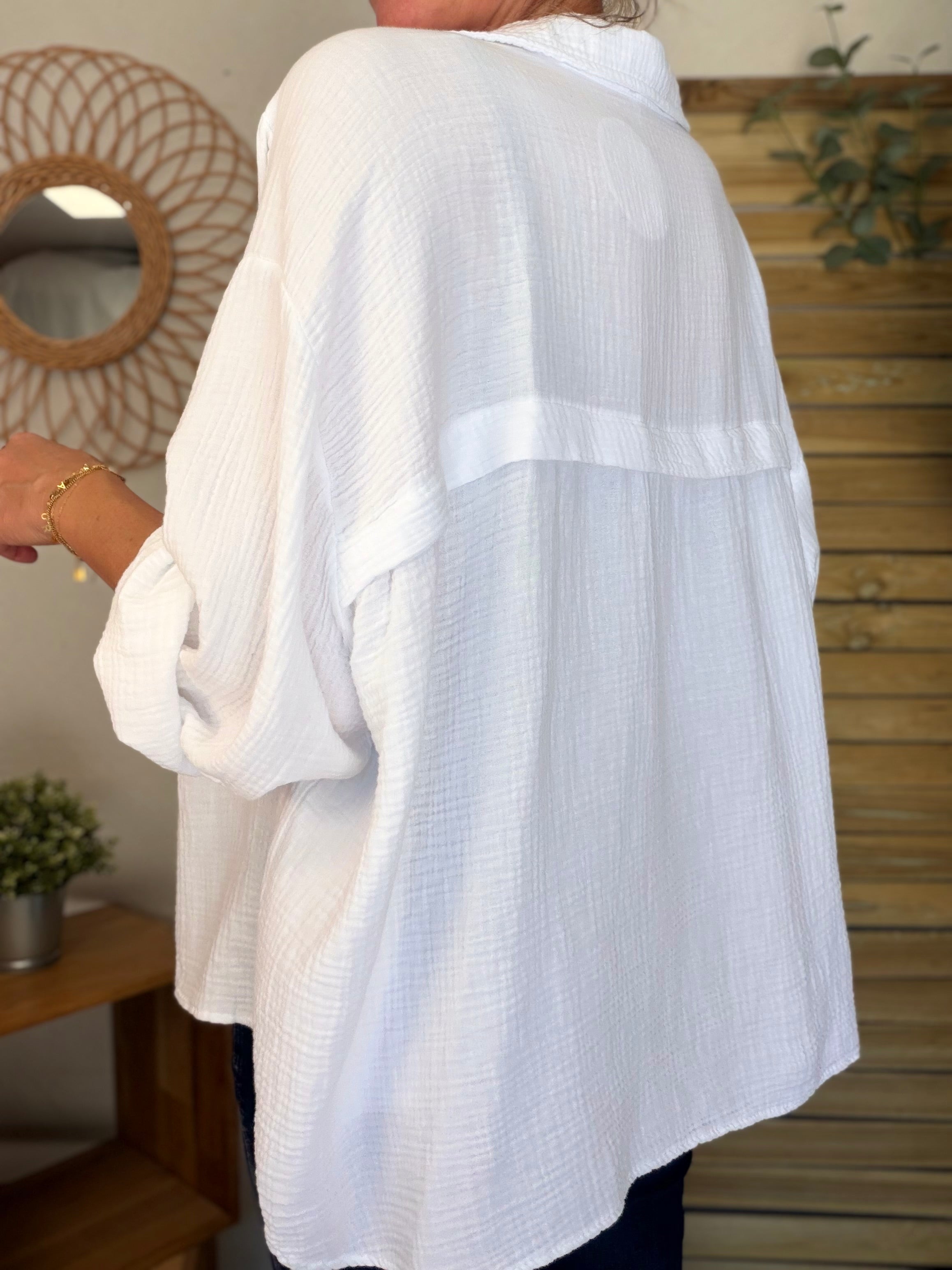 Chemise en gaze de coton unie FÉLICIA Blanc