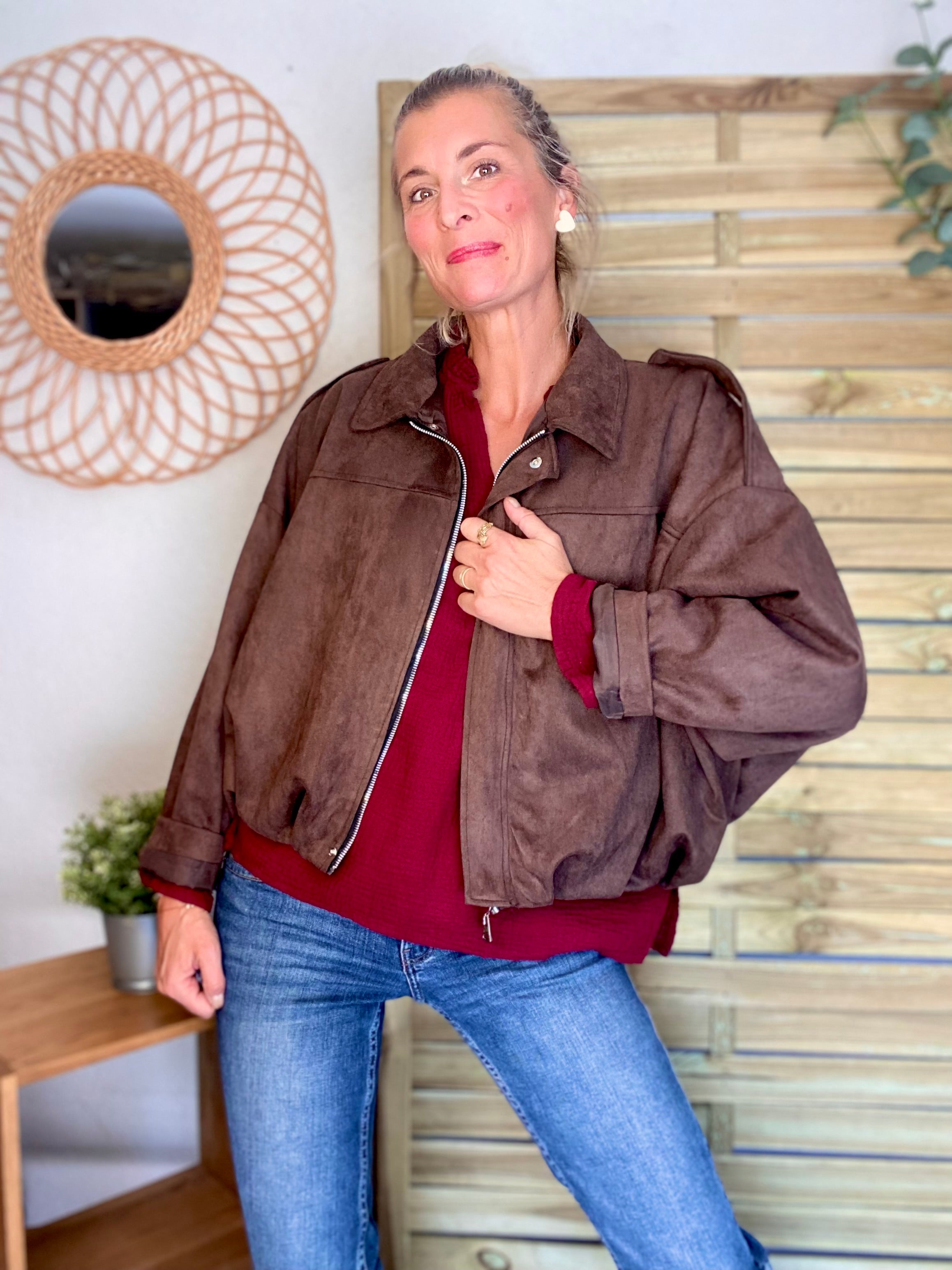 Veste oversize en suédine ISAAC - Chocolat