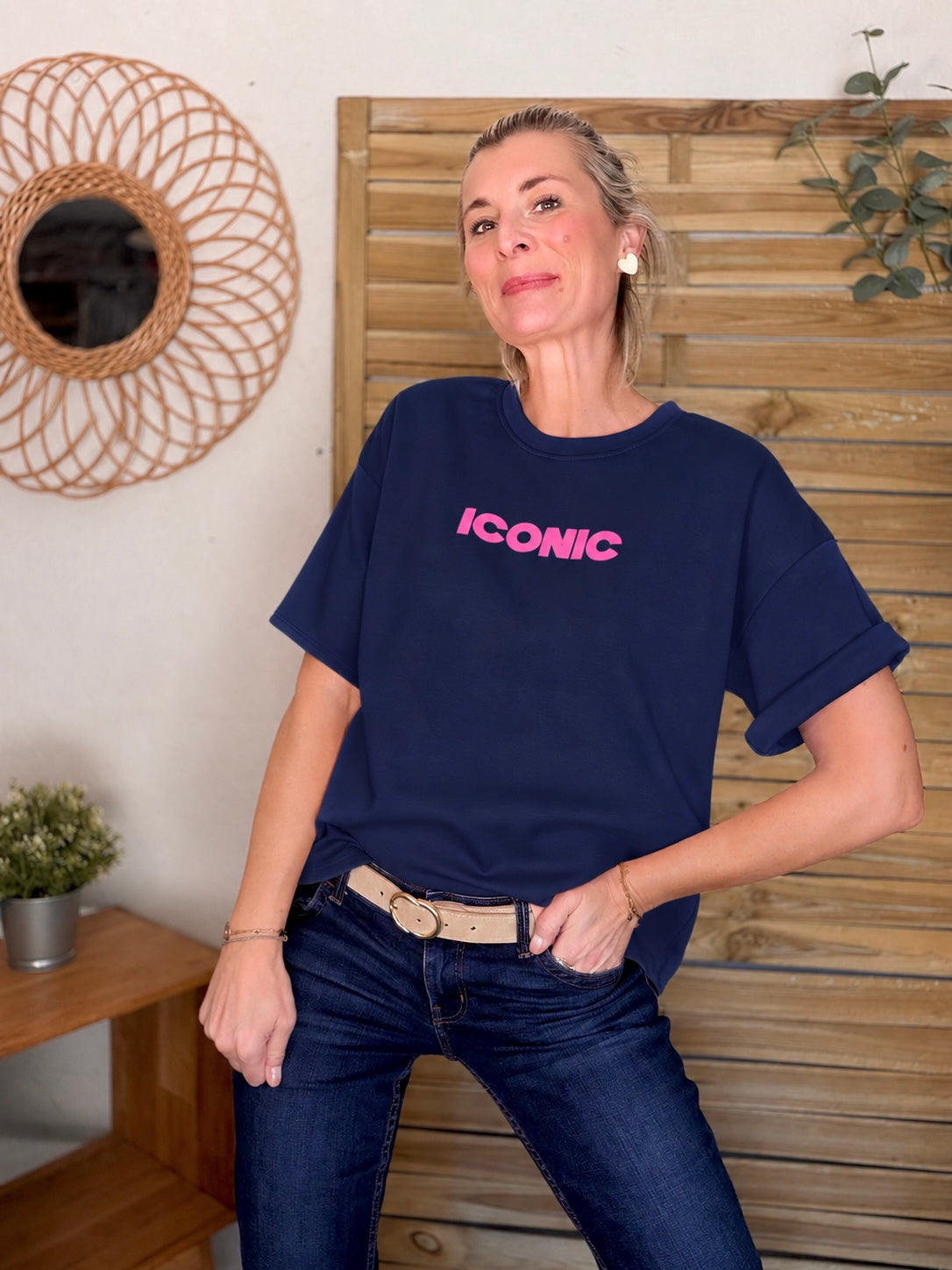 Tee shirt ICONIC matière sweat - THÉA Bleu marine