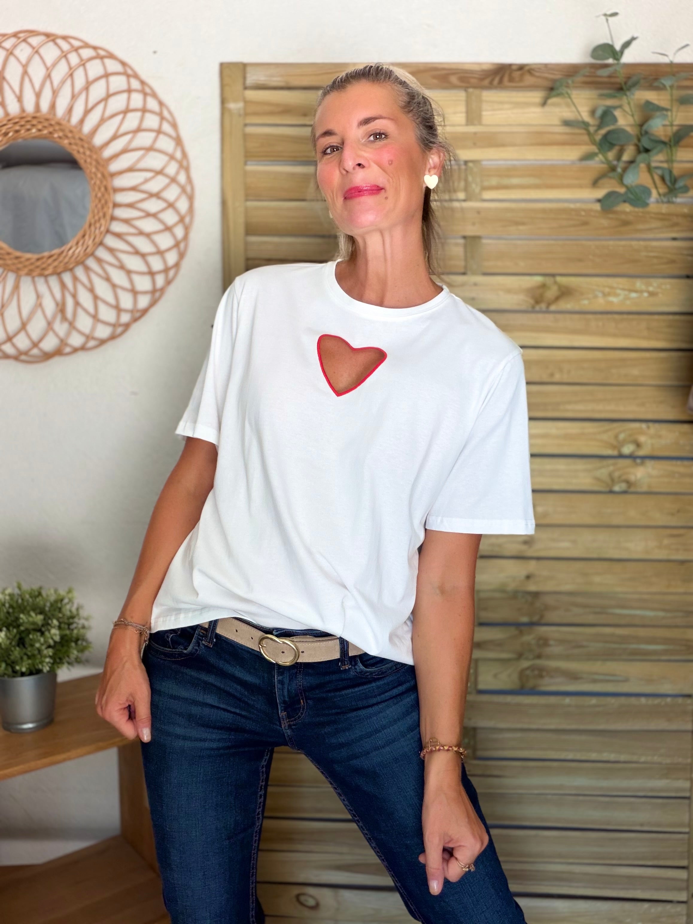 Tee shirt blanc Coeur ajouré SIXTINE