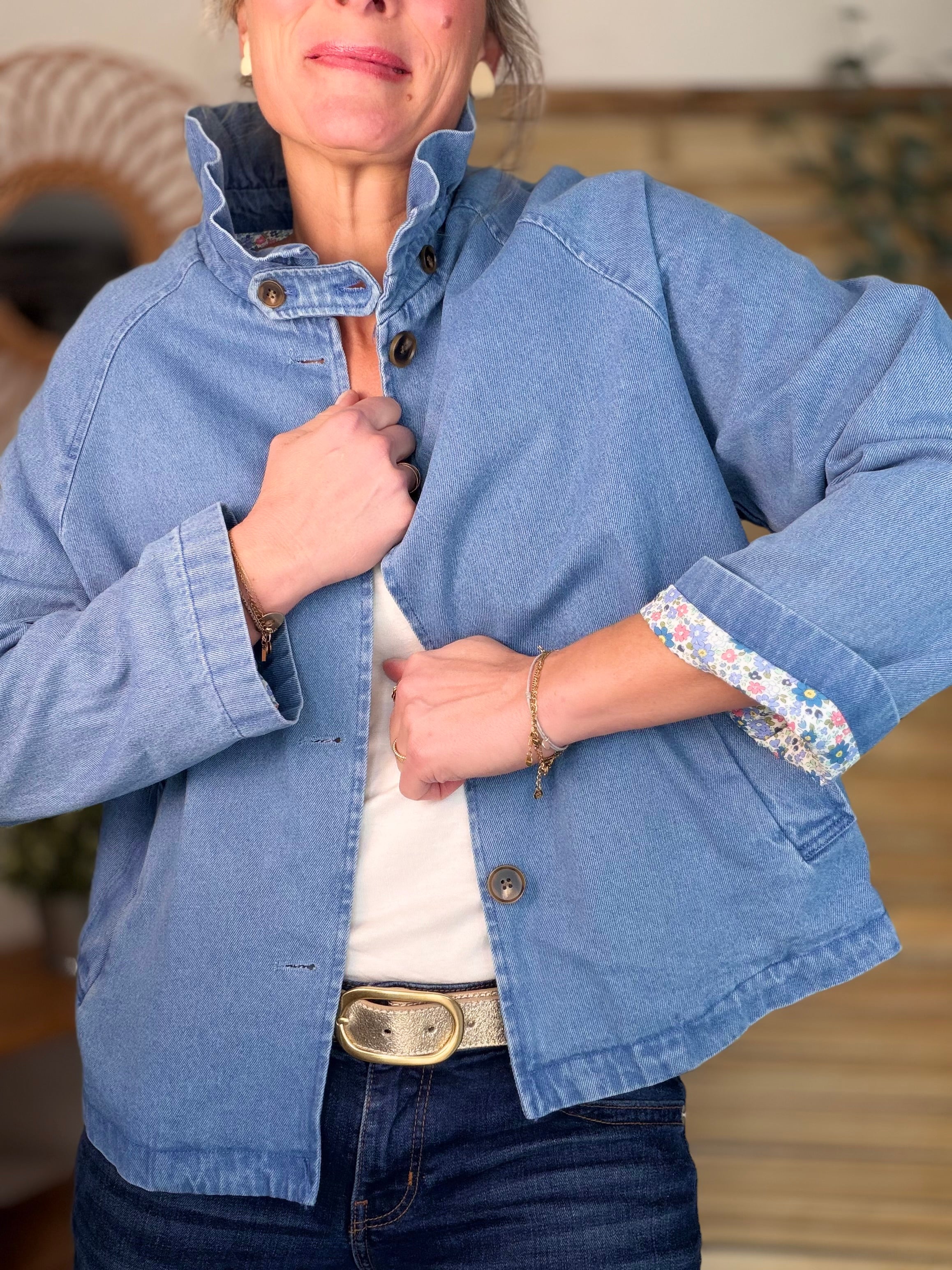 Veste Denim col victorien avec Liberty - VICKY Jean