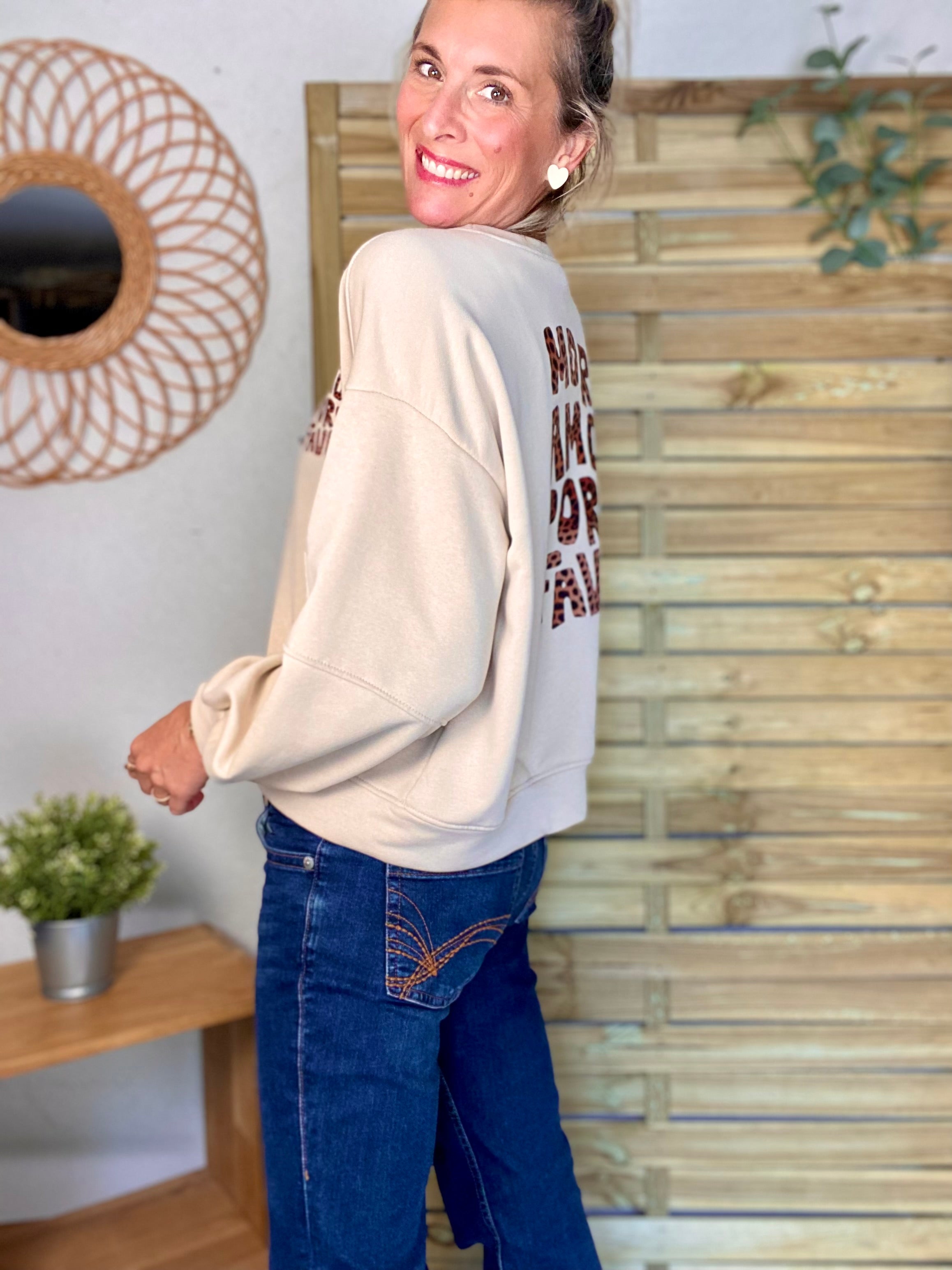 Sweat More amor por favor Léo 🐆 OMBLINE - Beige