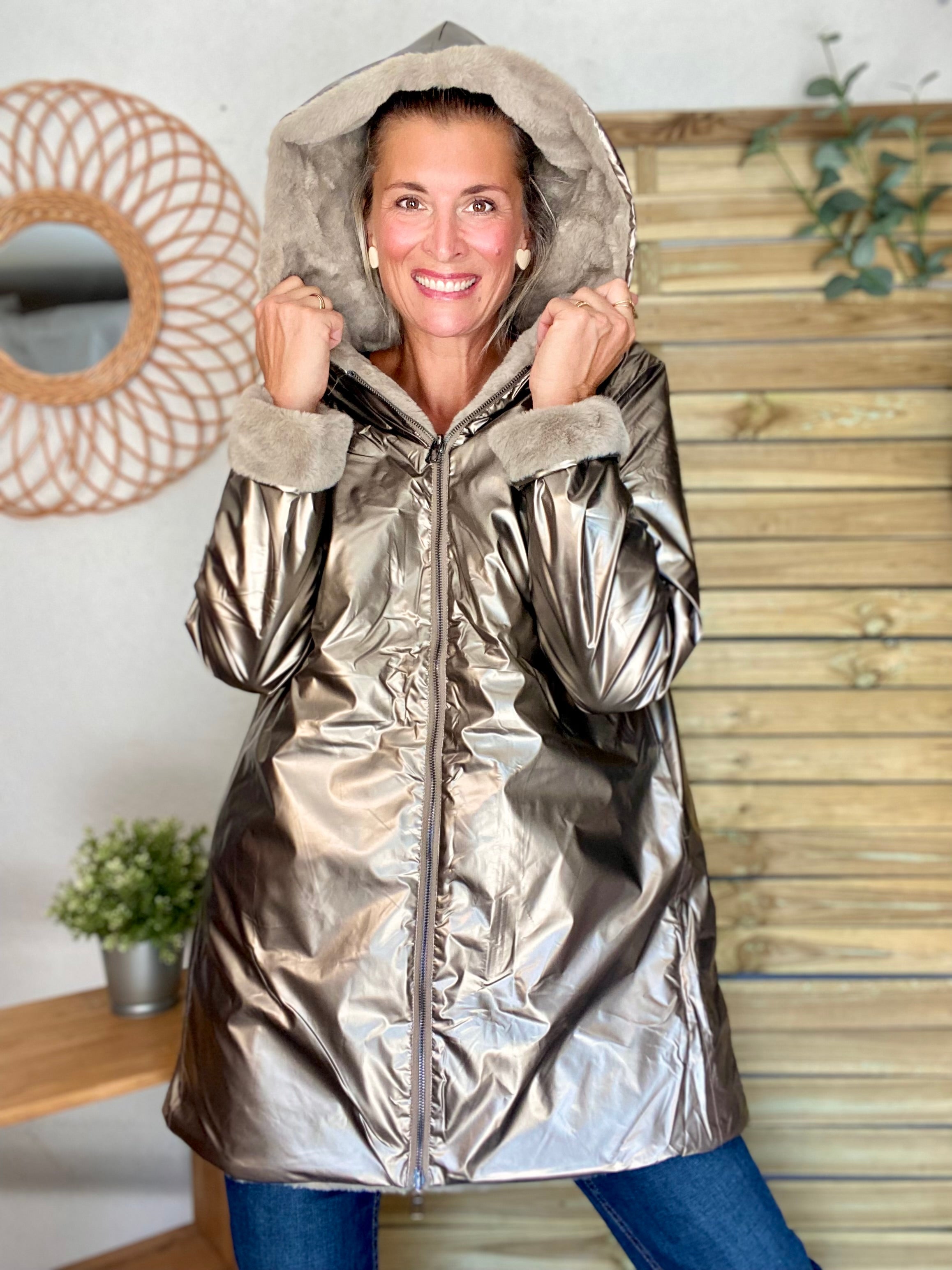 Parka Imperméable réversible fourrée Bronze / Beige ALIX - LAURA JO