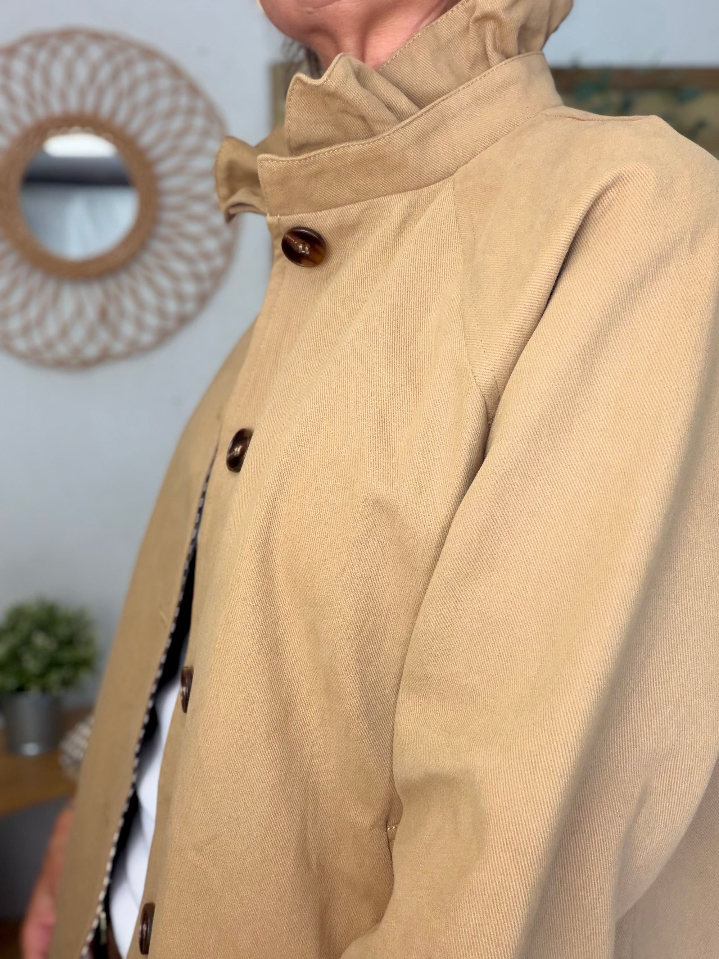 Veste toile coton col victorien avec vichy - GABY