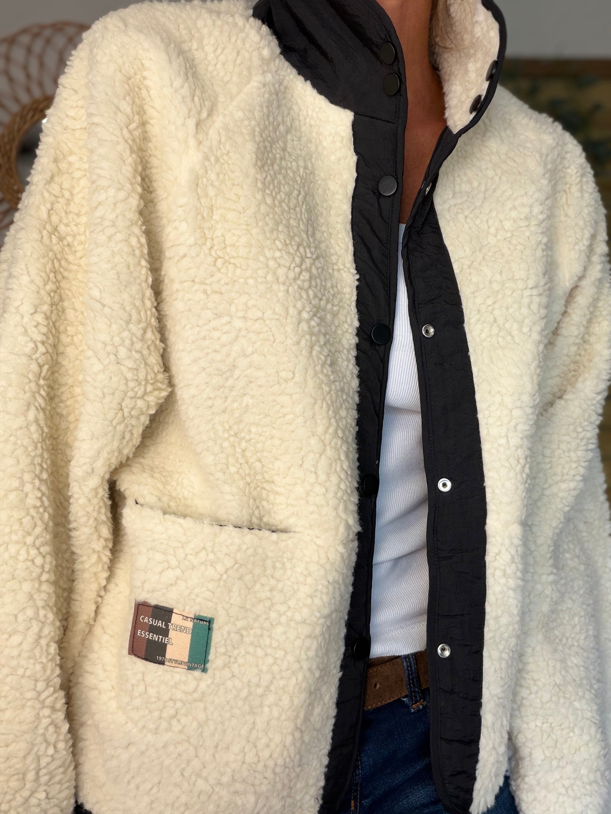 Veste matelassée réversible Sherpa AMÉLIE Noir / Écru