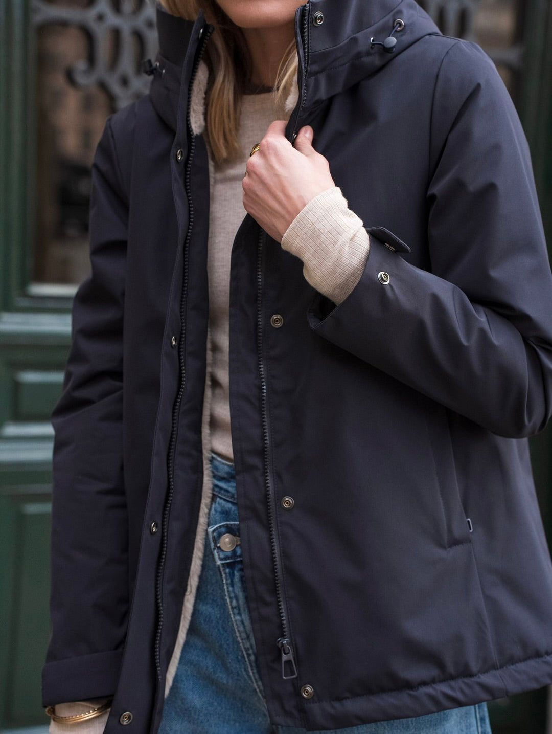 LAURA JO - Parka fourrée imperméable AMBRE MI-LONG - Bleu marine / Beige