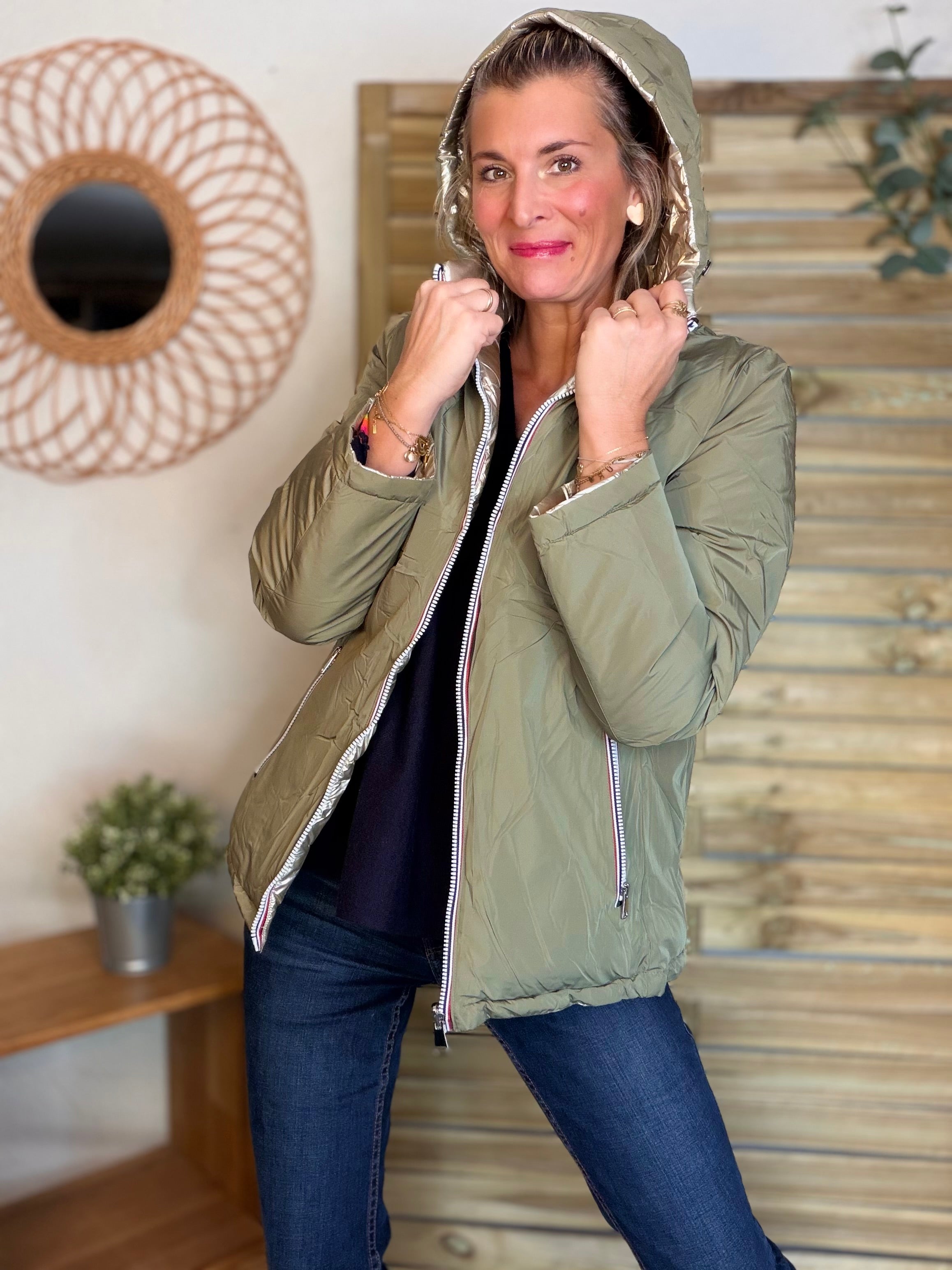 ⚡️PÉPITES FRIDAY - Doudoune imperméable réversible longue ANGÈLE COURT - Kaki clair - MELYA MELODY