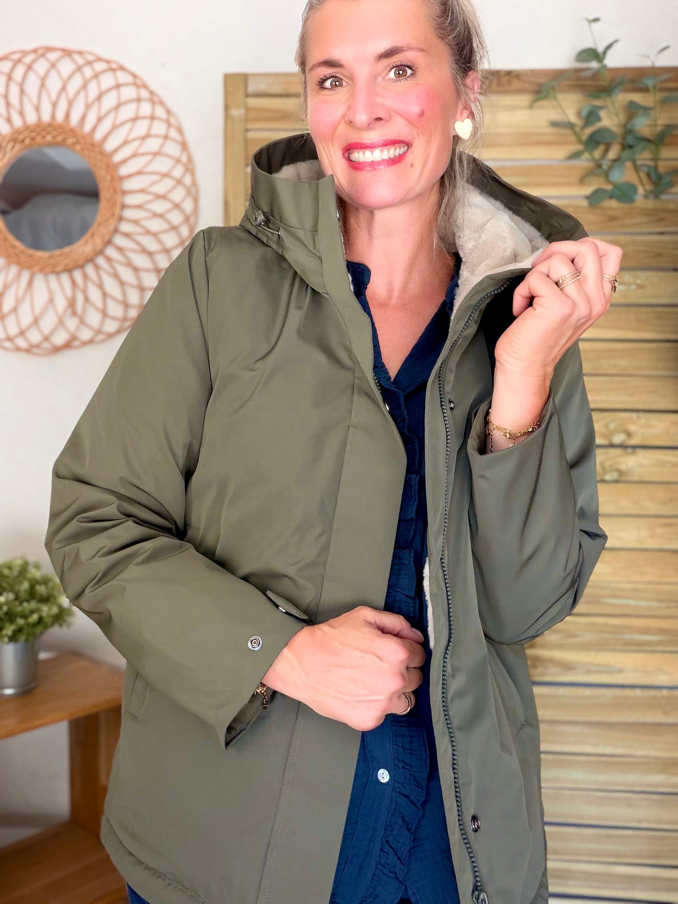 LAURA JO - Parka fourrée imperméable AMBRE MI-LONG - Kaki / Beige