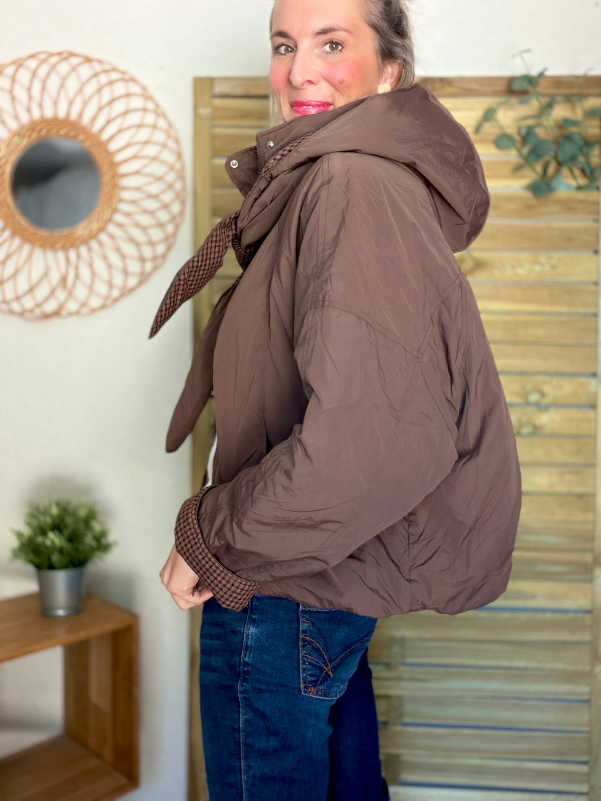 PRÉCOMMANDE (Expédition 22/10) • Veste matelassée capuche amovible réversible ODILE Chocolat
