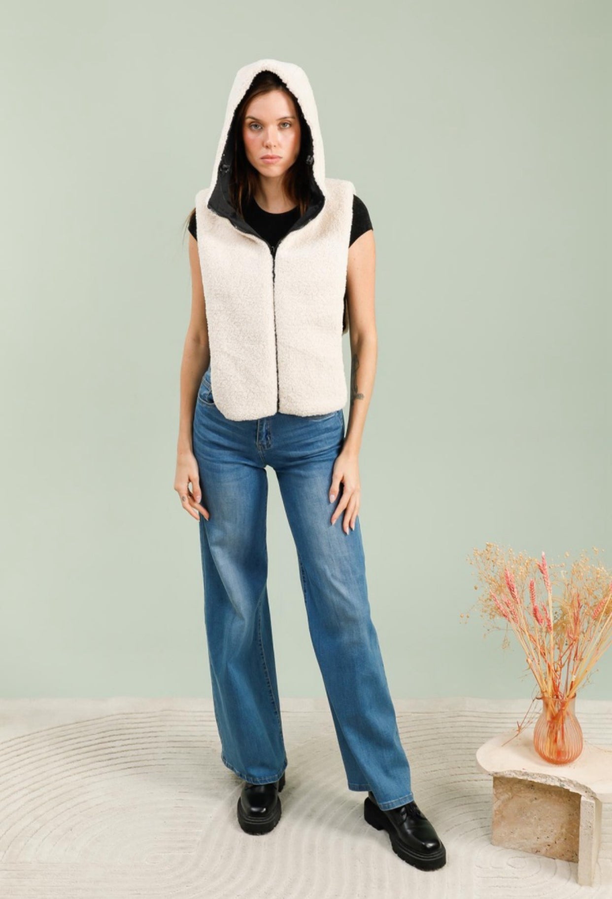 Col capuche amovible réversible TONY - LAURA JO - Noir / Sherpa écru