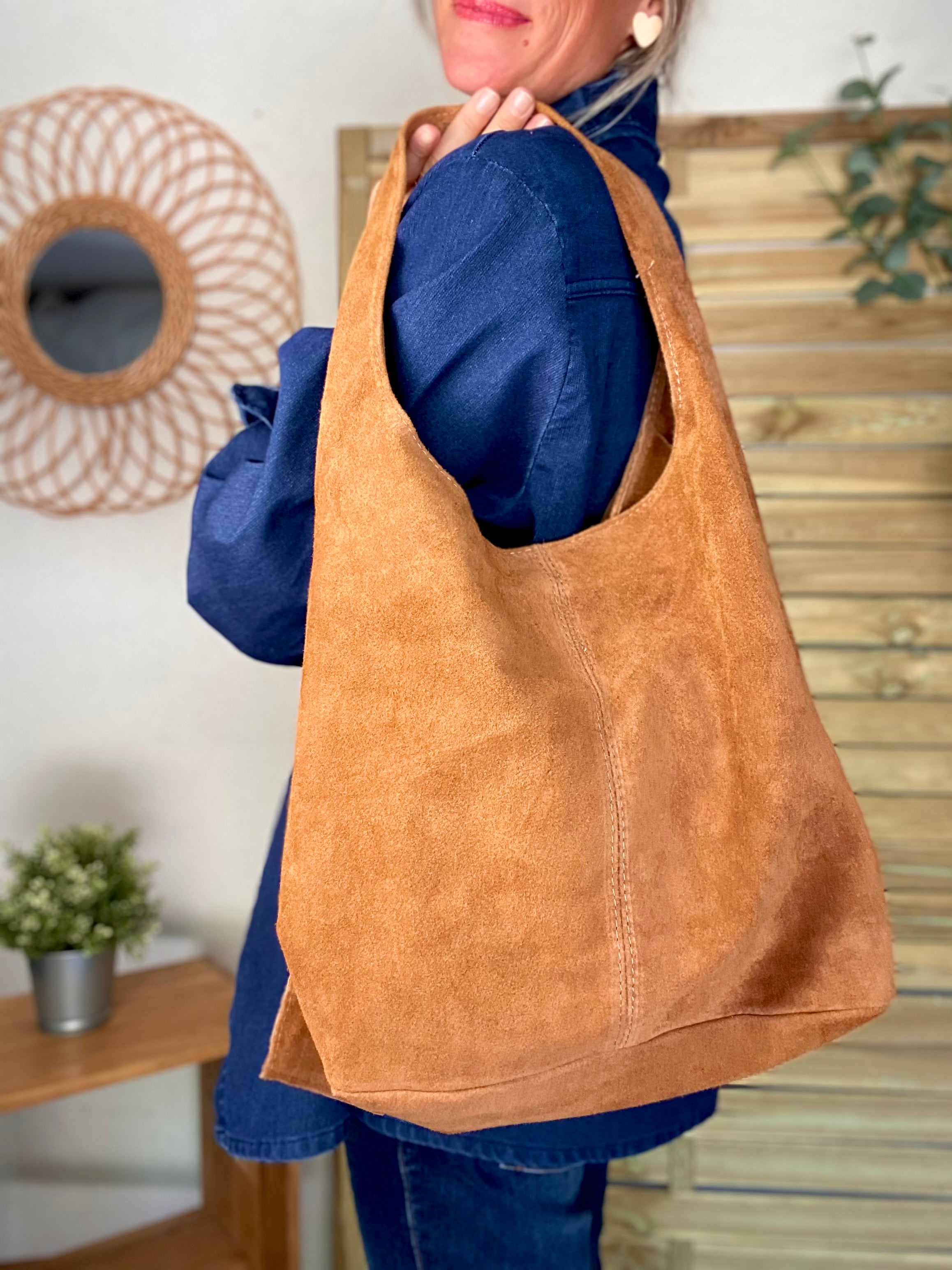 Sac cabas cuir daim MARLON - Camel