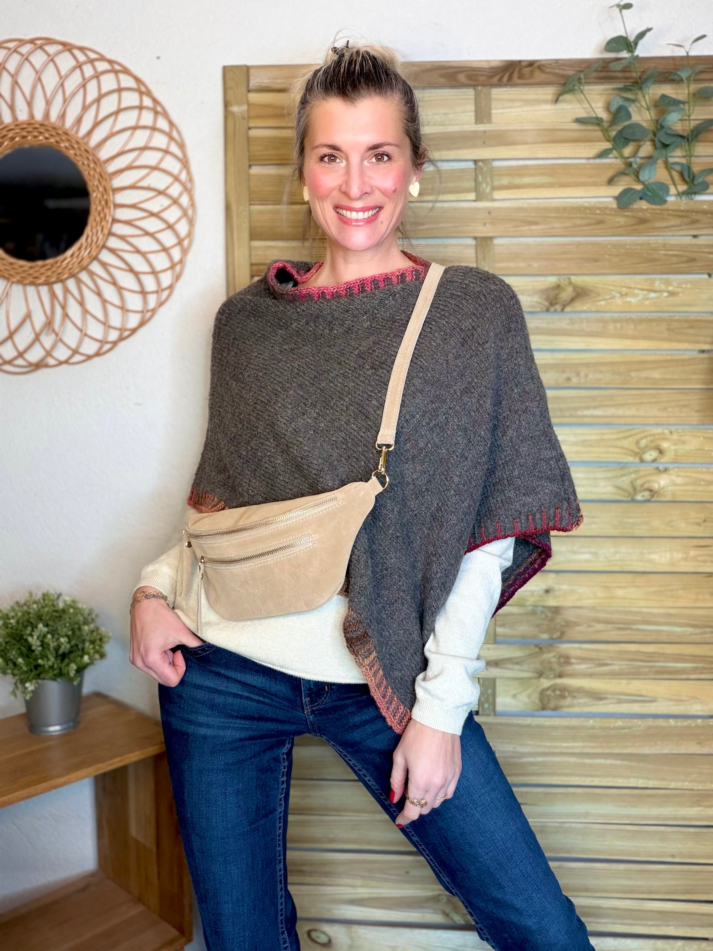 Poncho asymétrique GISÈLE - Taupe