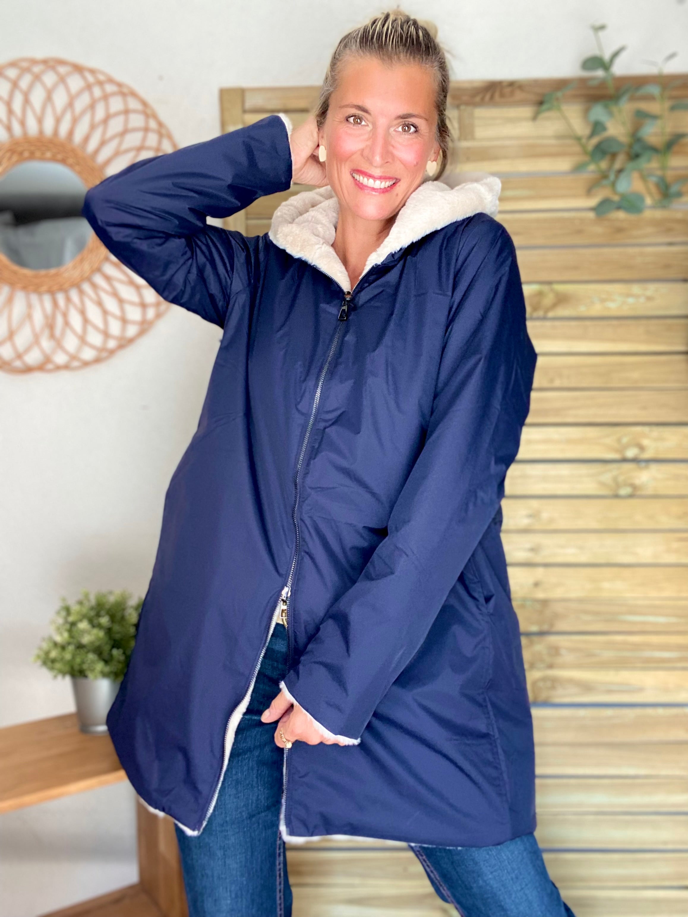 Parka Imperméable réversible fourrée Bleu marine / Beige ALIX - LAURA JO