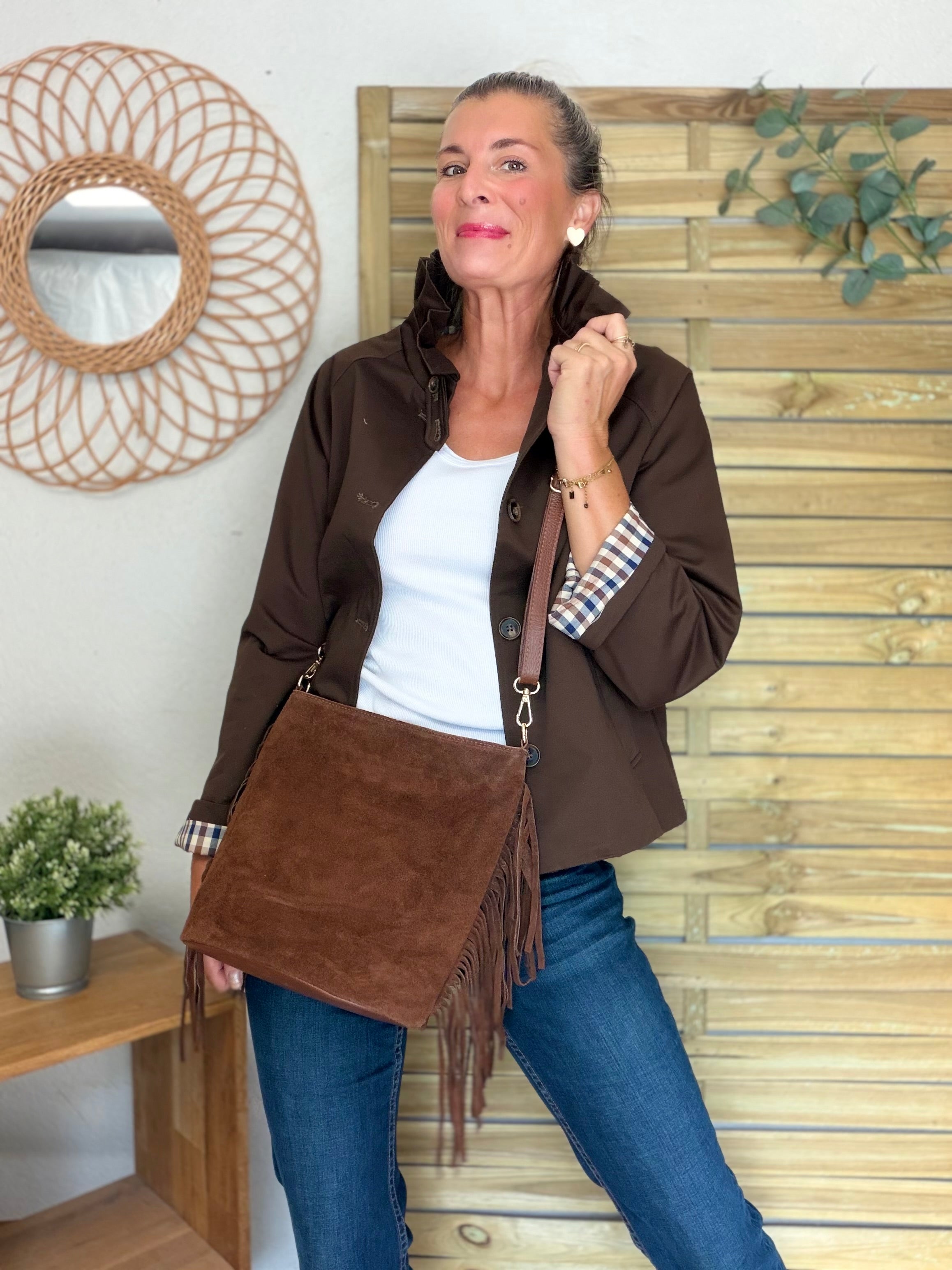 Veste Trench col victorien doublure carreaux - VICTORIA Chocolat
