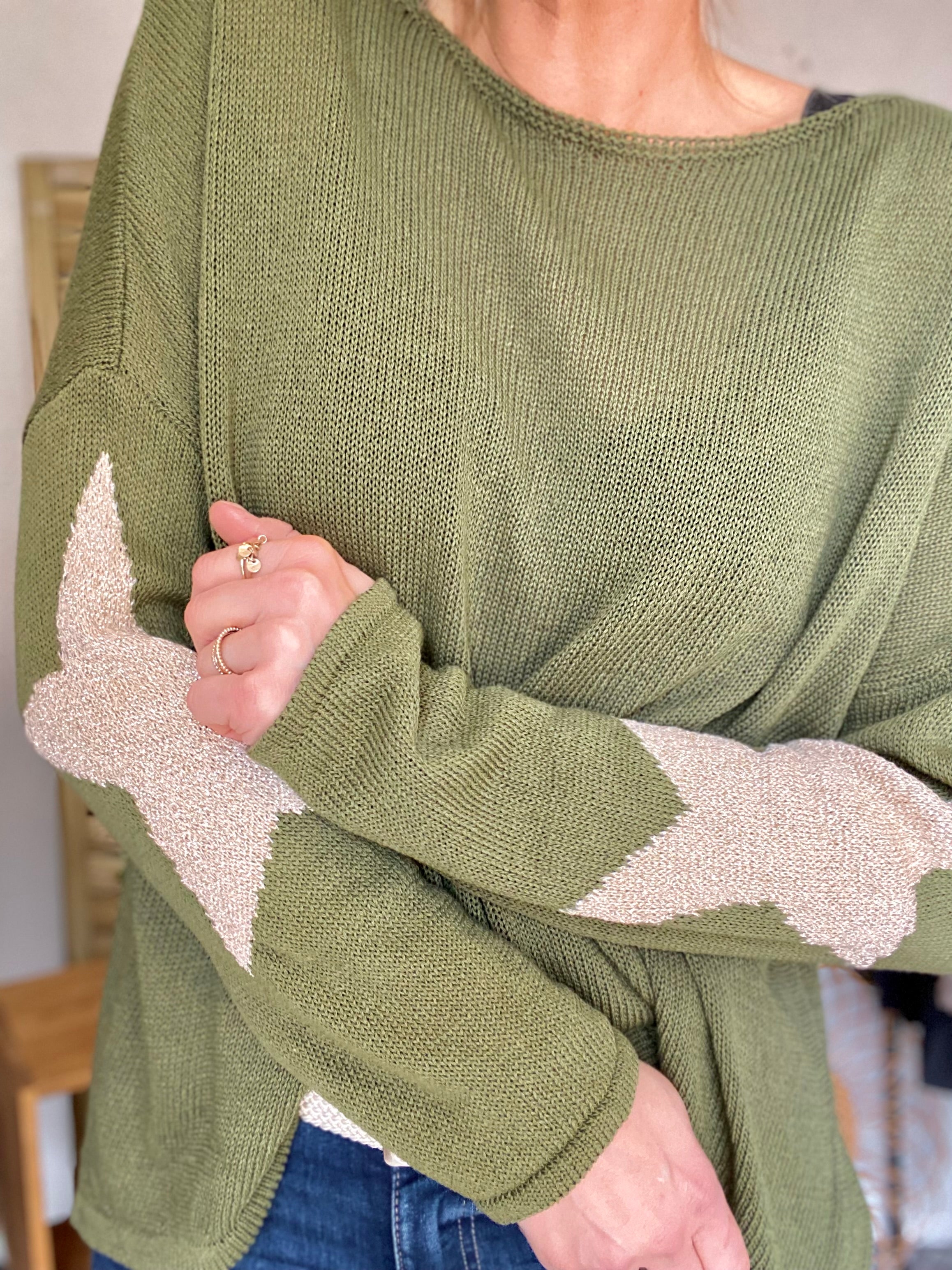 Pull Oversize étoiles dorées ALBA - Kaki