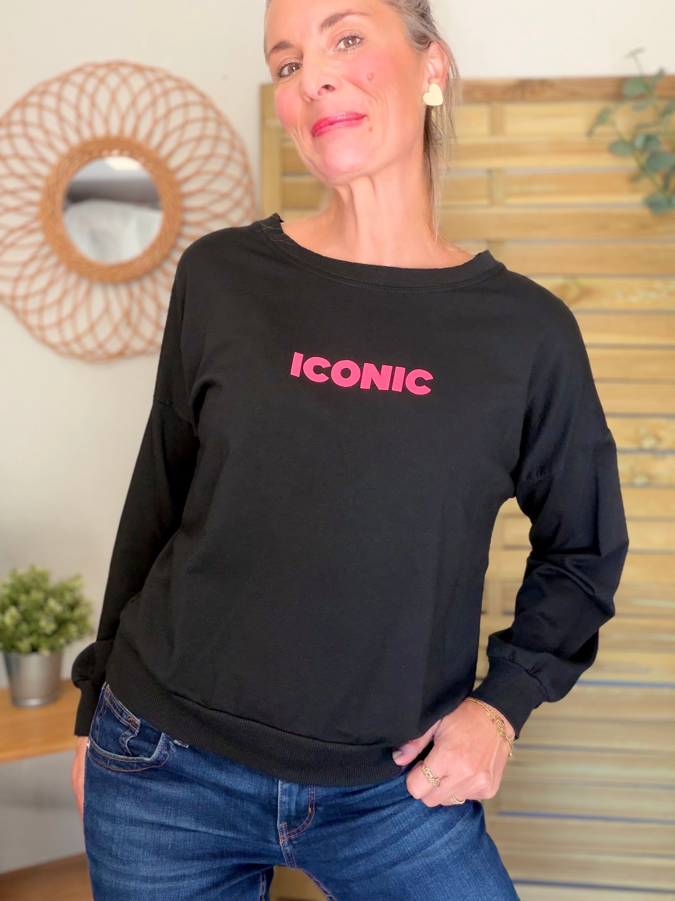 Sweat ICONIC léger 100% coton FAUSTINE Noir (taille 36 à 46)
