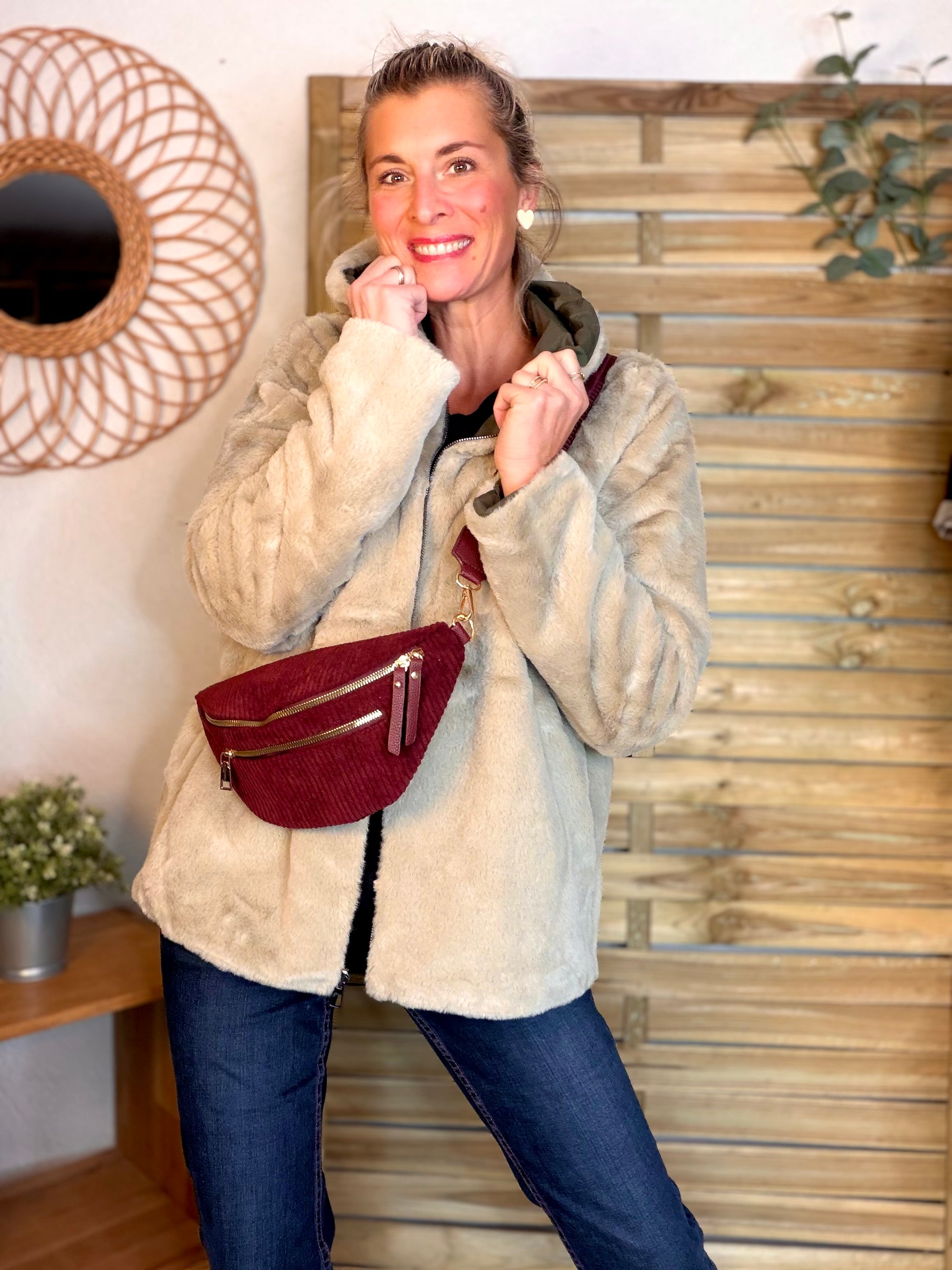 Parka Imperméable réversible fourrée Kaki / Beige ALIX Court - LAURA JO