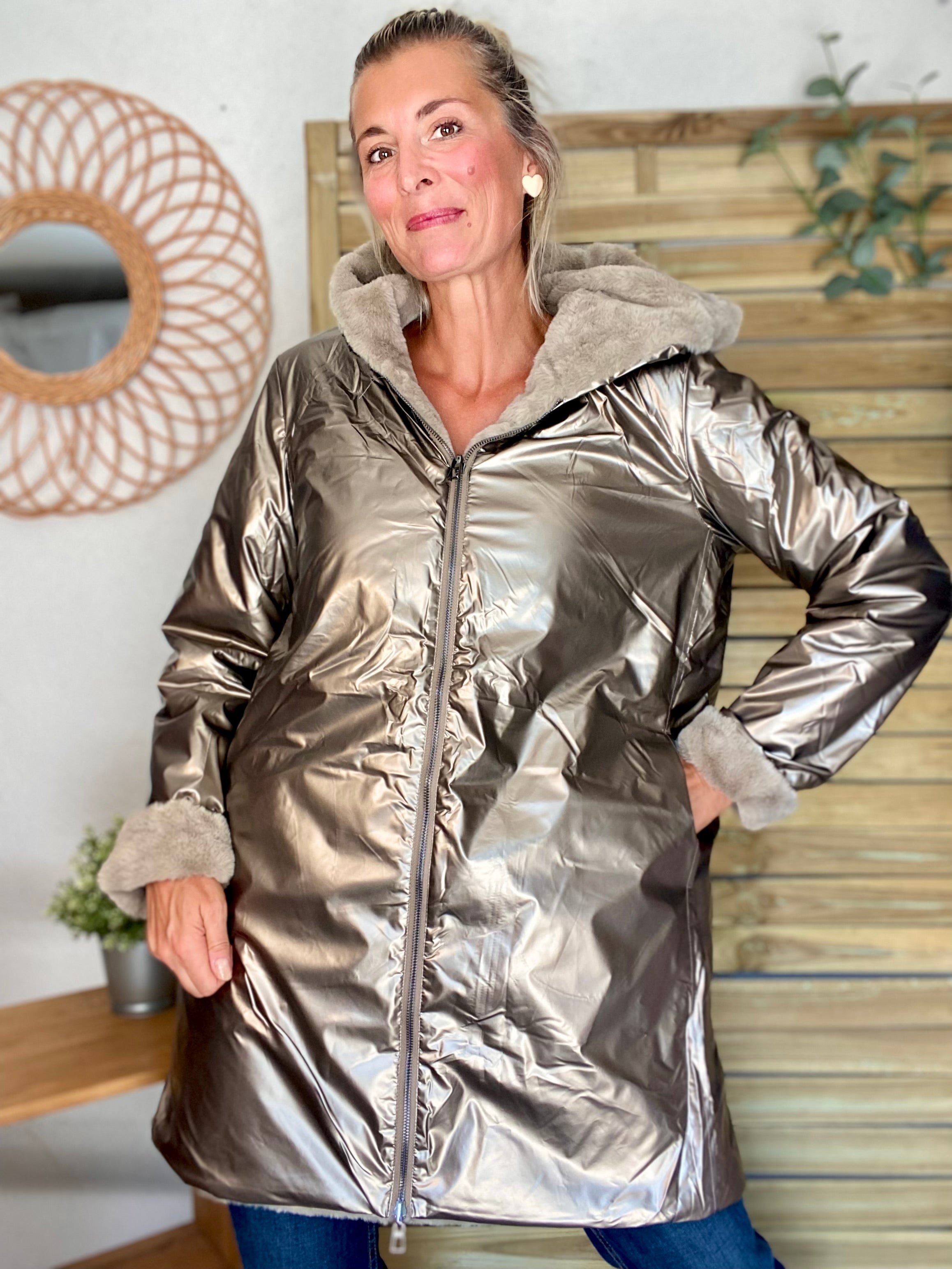 Parka Imperméable réversible fourrée Bronze / Beige ALIX - LAURA JO