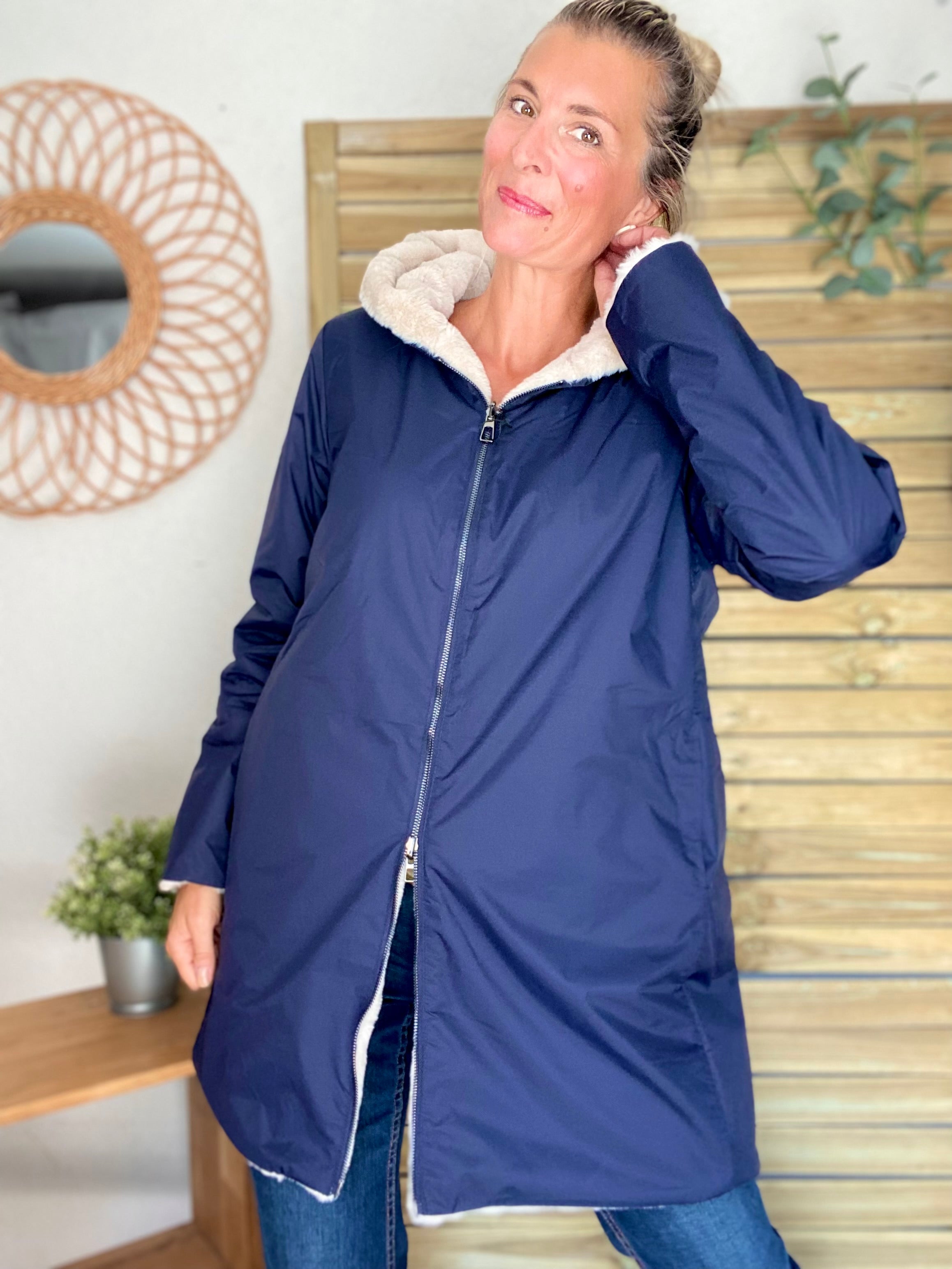 Parka Imperméable réversible fourrée Bleu marine / Beige ALIX - LAURA JO