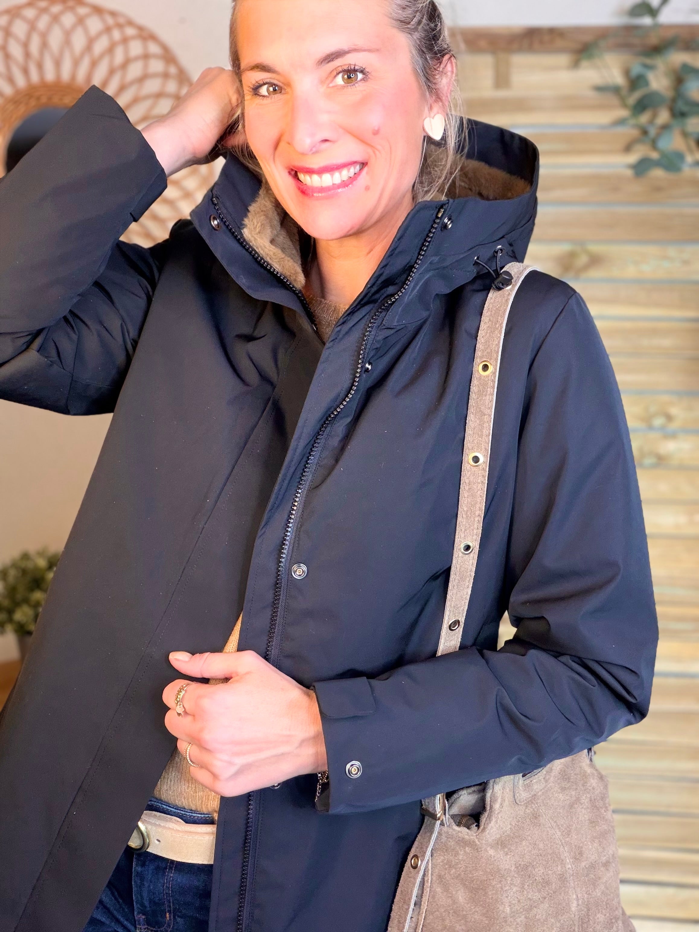 Parka fourrée imperméable AMBRE - Noir / Camel - LAURA JO