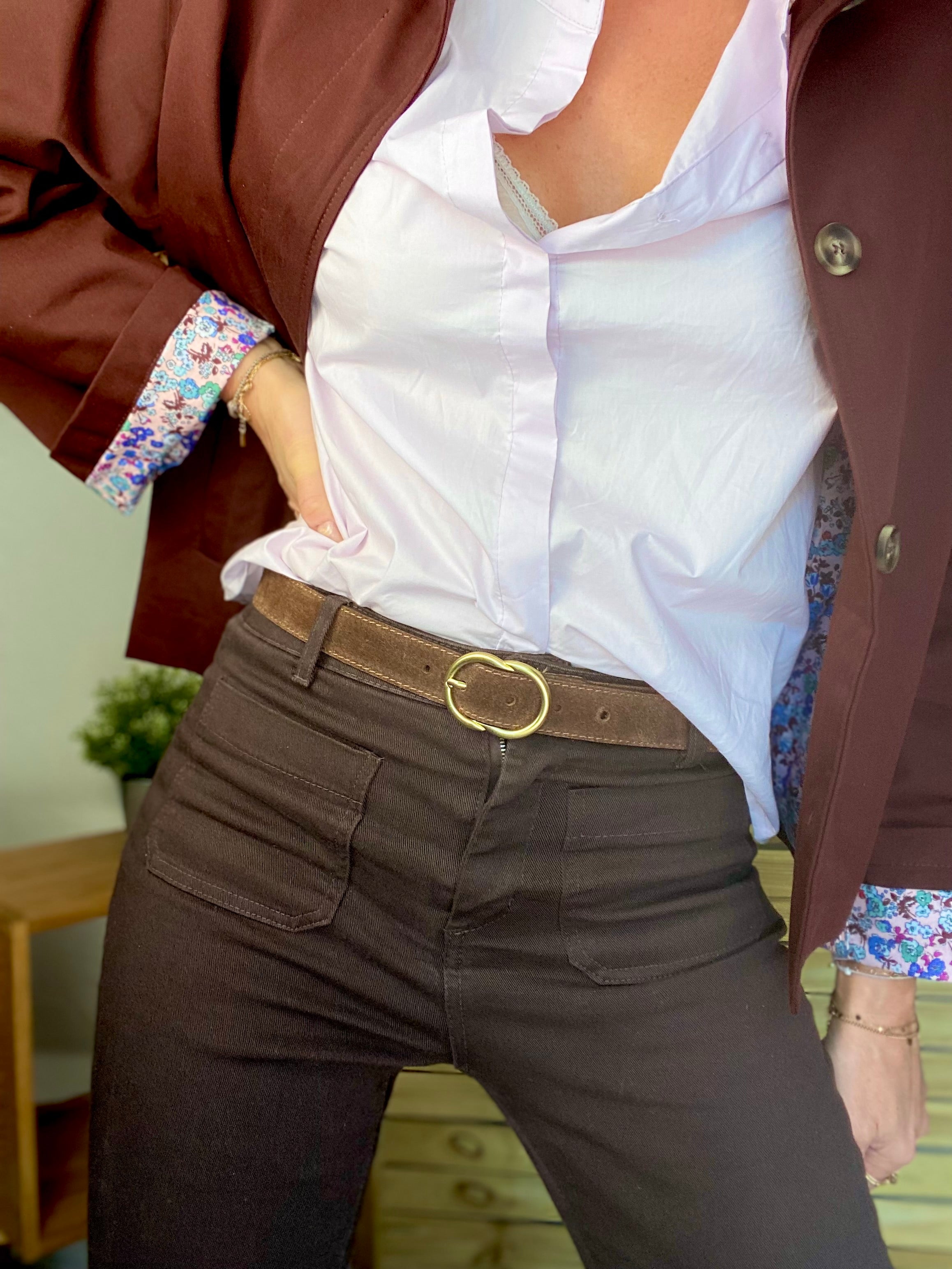Ceinture boucle laiton - ANGIE - Chocolat