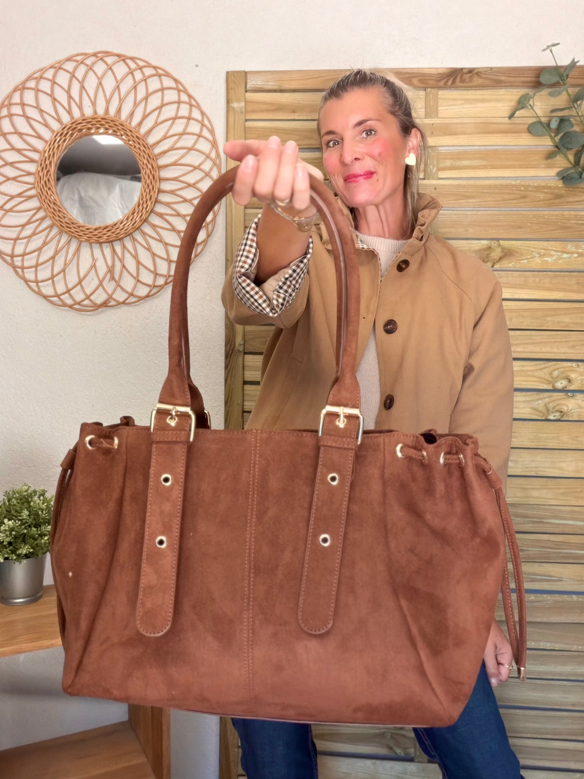 Sac cabas XL simili daim CLÉO Camel
