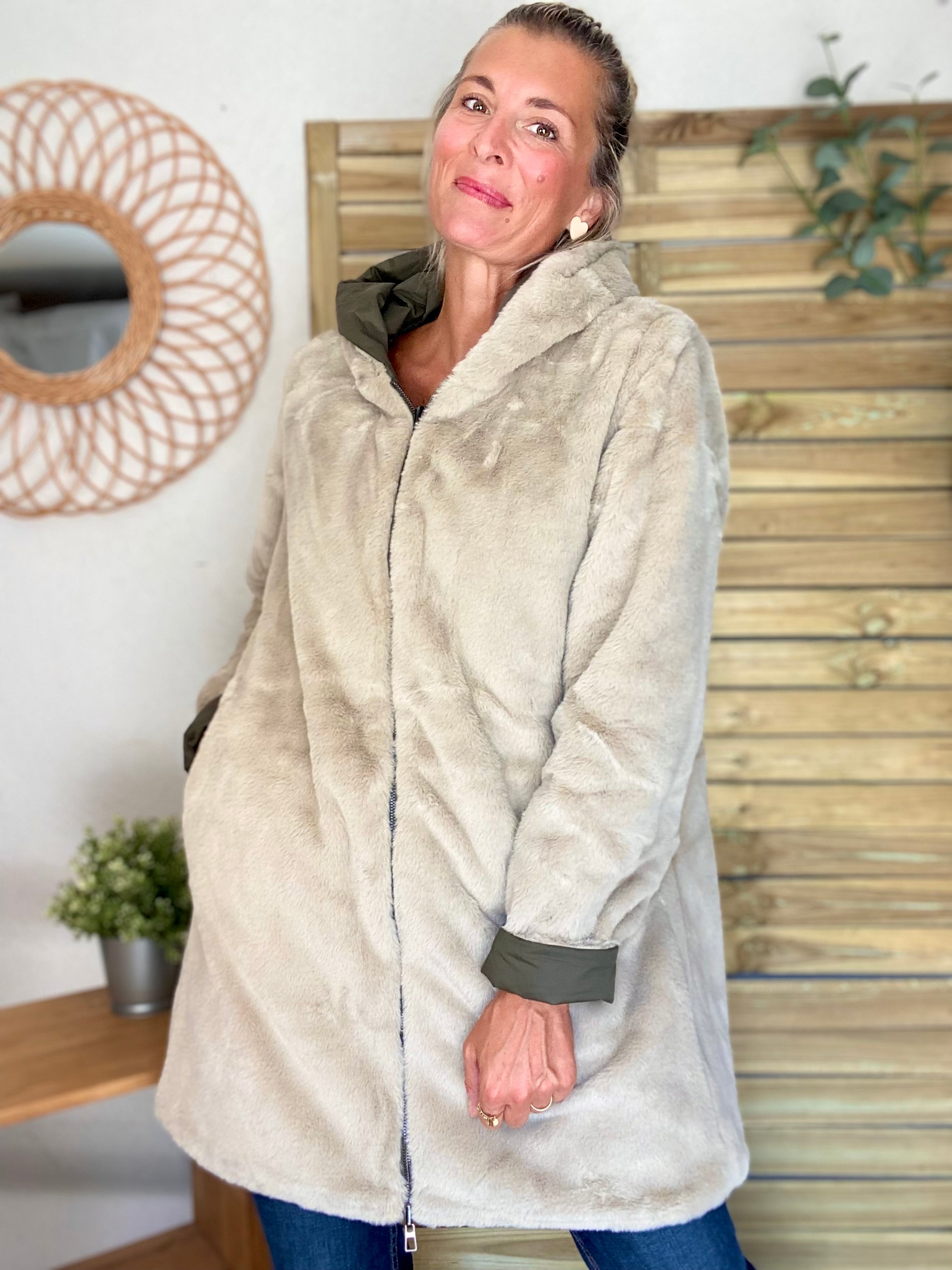 Parka Imperméable réversible fourrée Kaki / Beige ALIX - LAURA JO