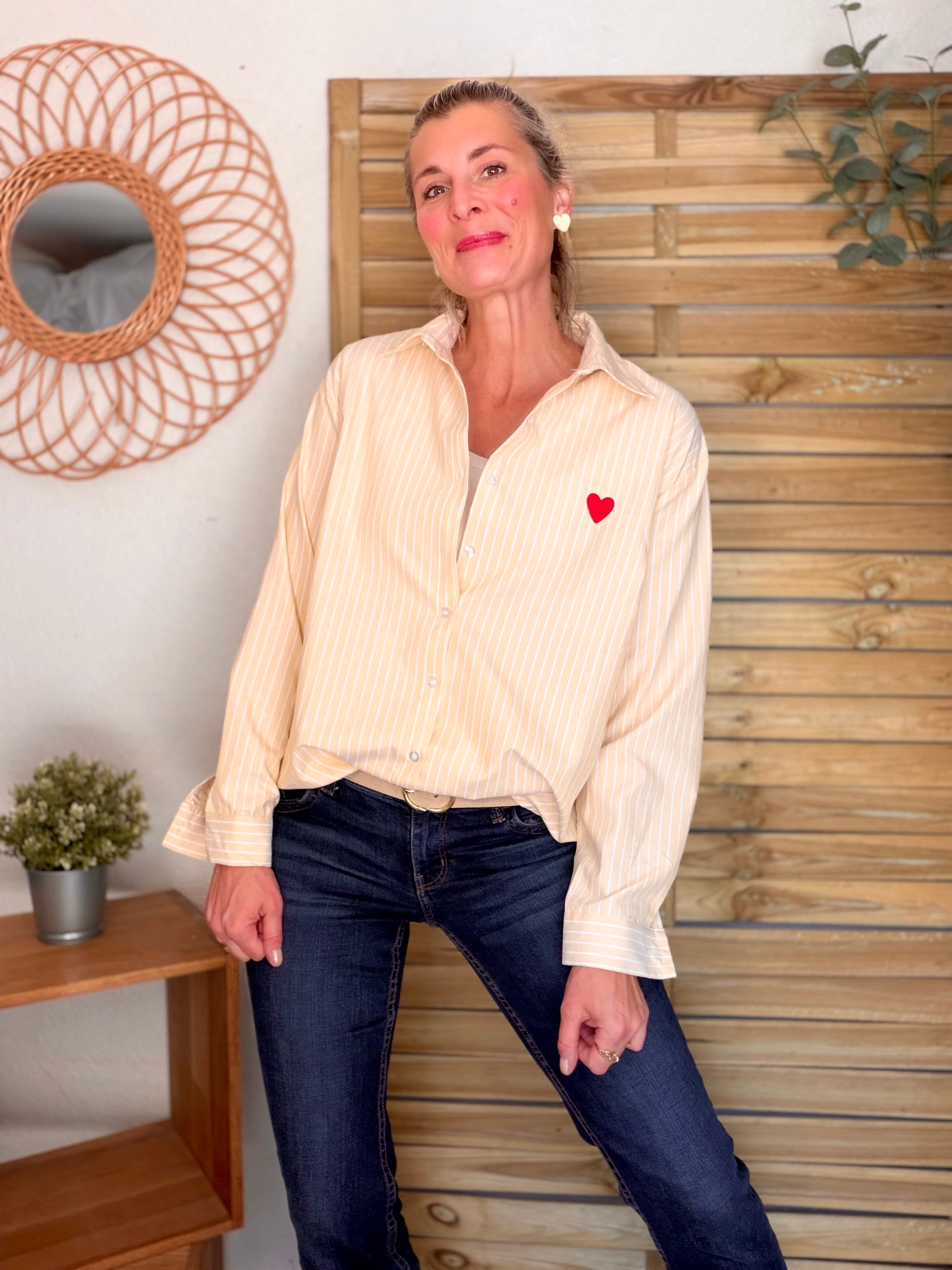 ⚡️ ARRIVAGE - Chemise à rayures et coeur brodés rouge ❤️ MALLAURY Jaune orangée