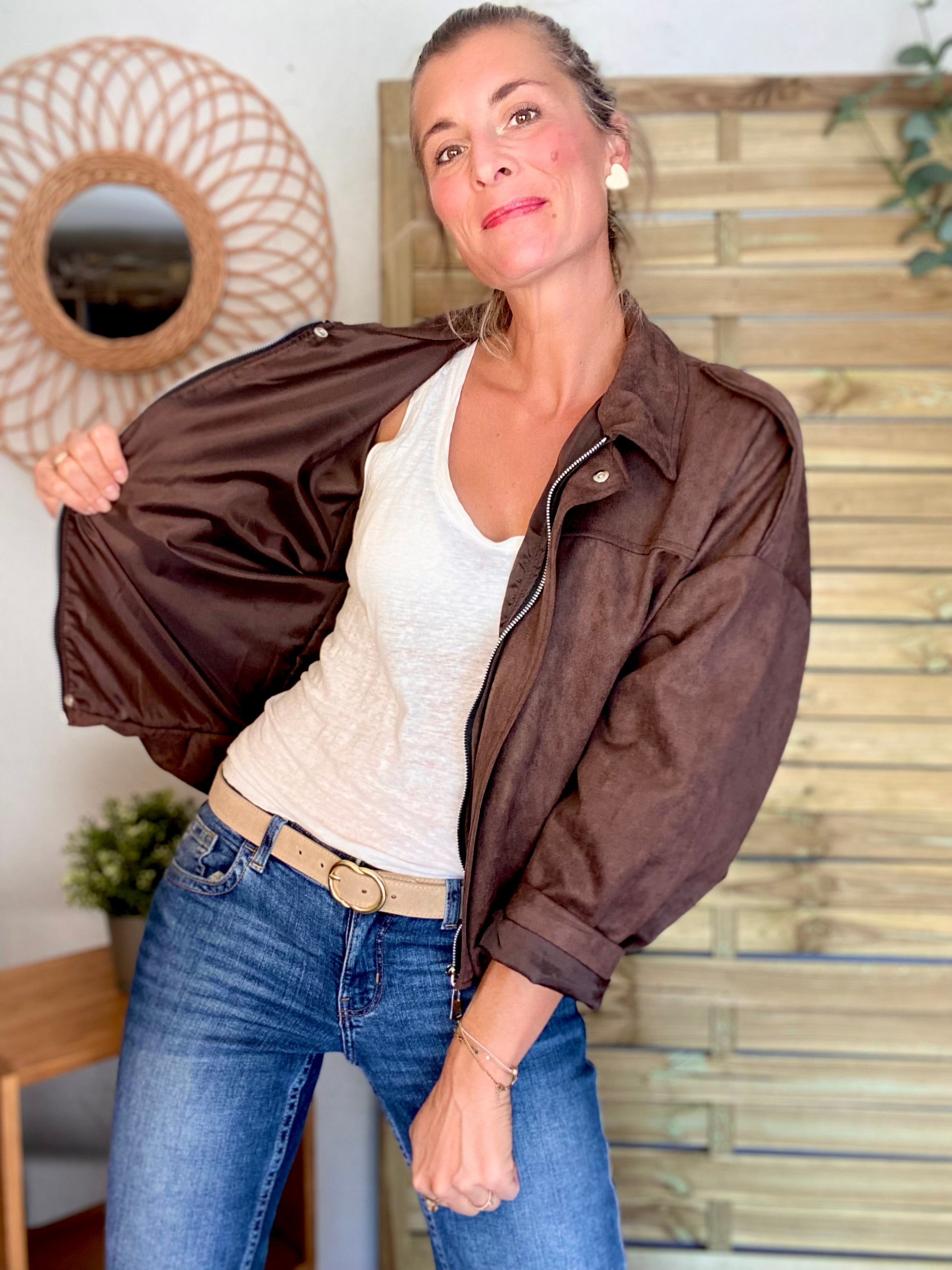 Veste oversize en suédine ISAAC - Chocolat