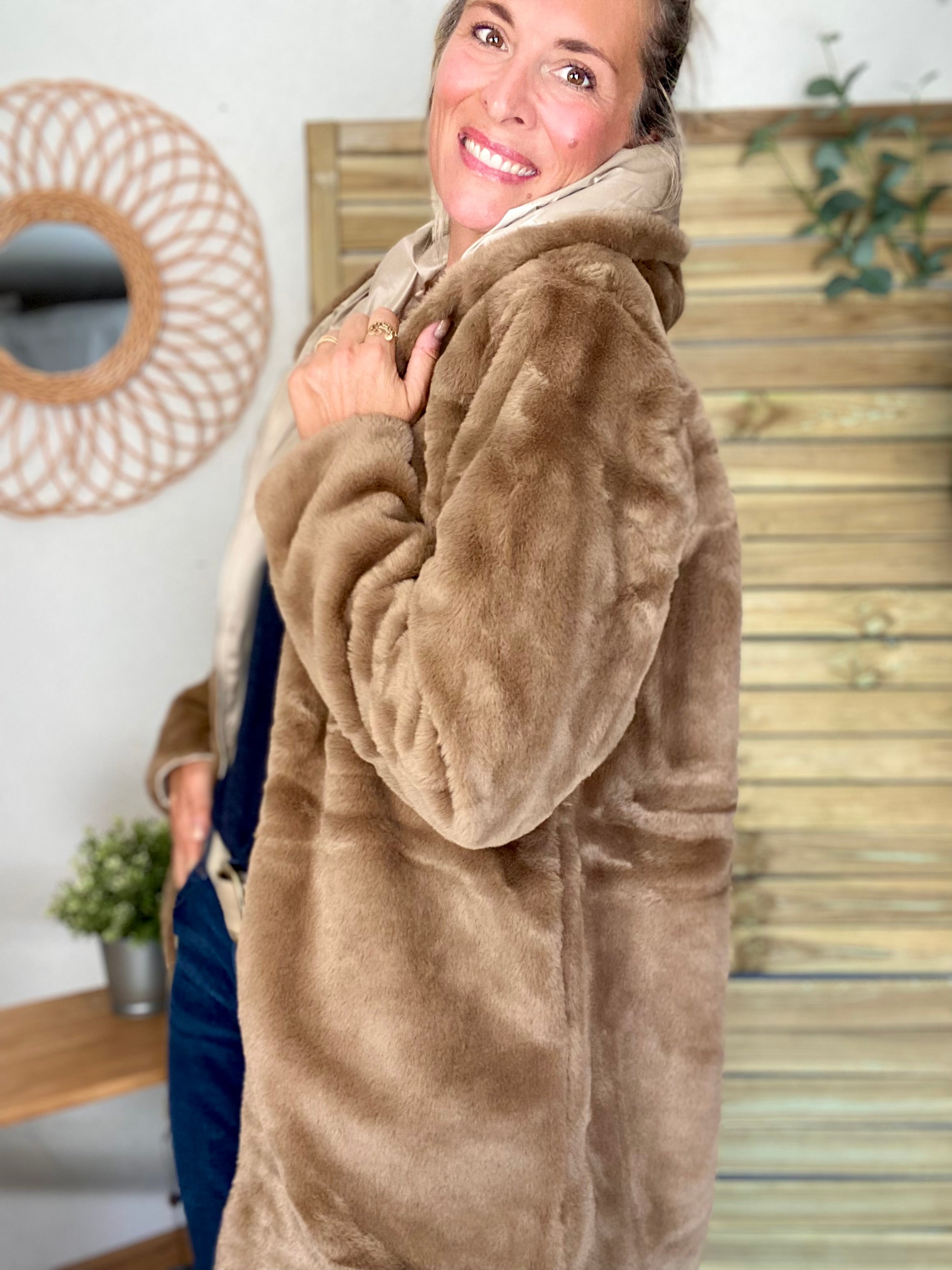 Parka Imperméable réversible fourrée Sable irisé / Camel ALIX - LAURA JO