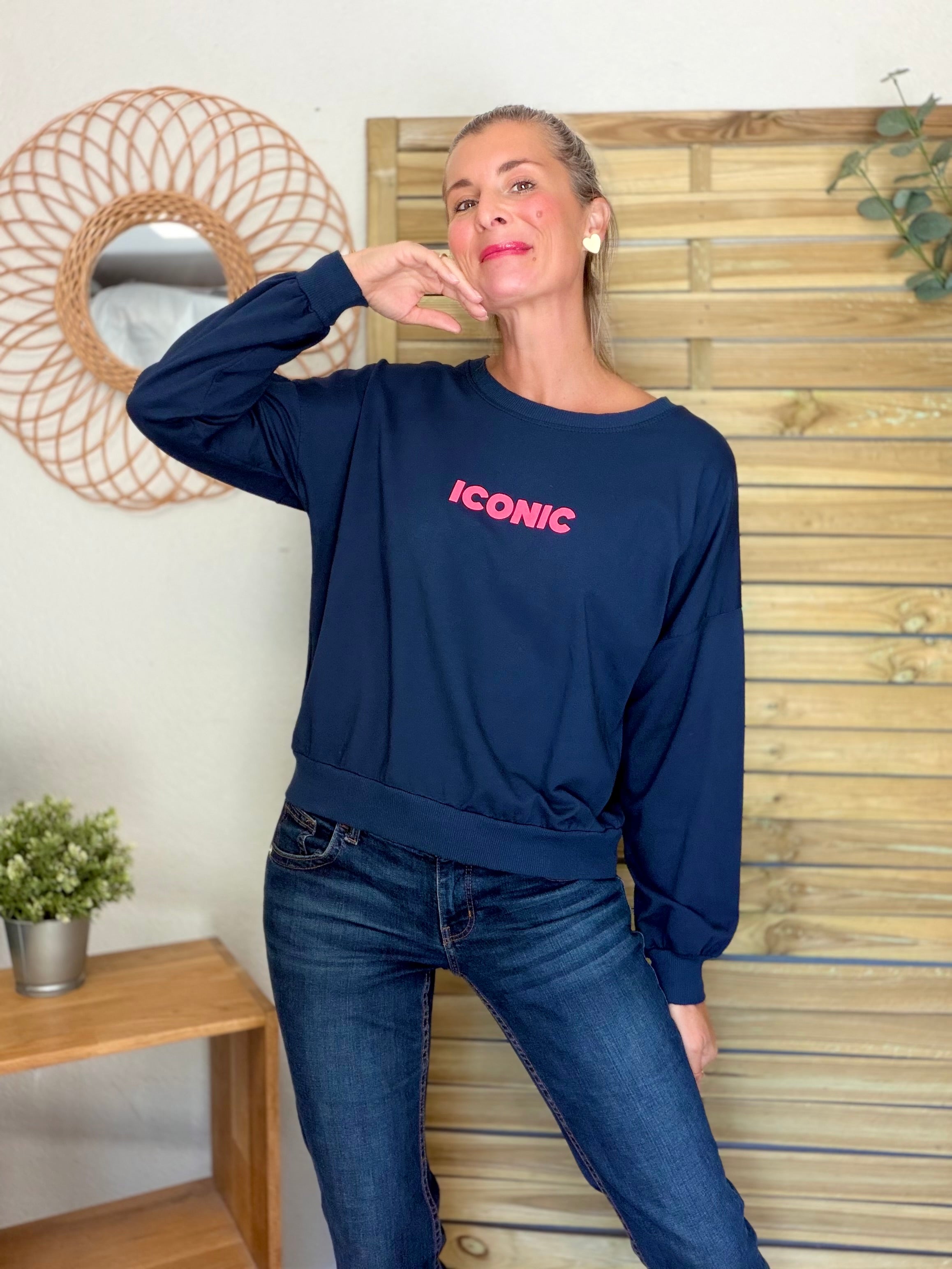 Sweat ICONIC léger 100% coton FAUSTINE Bleu marine (taille 36 à 46)