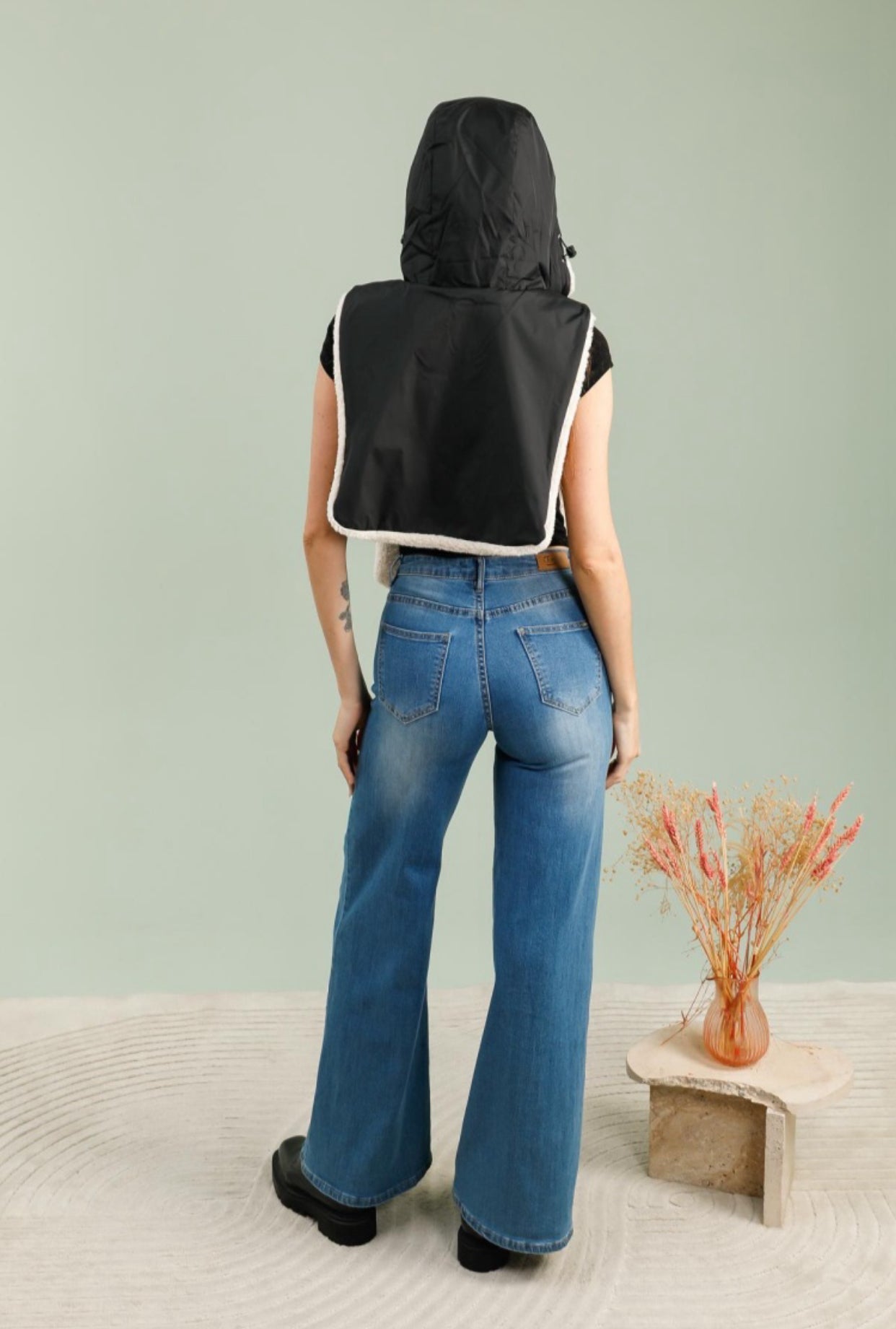 Col capuche amovible réversible TONY - LAURA JO - Noir / Sherpa écru