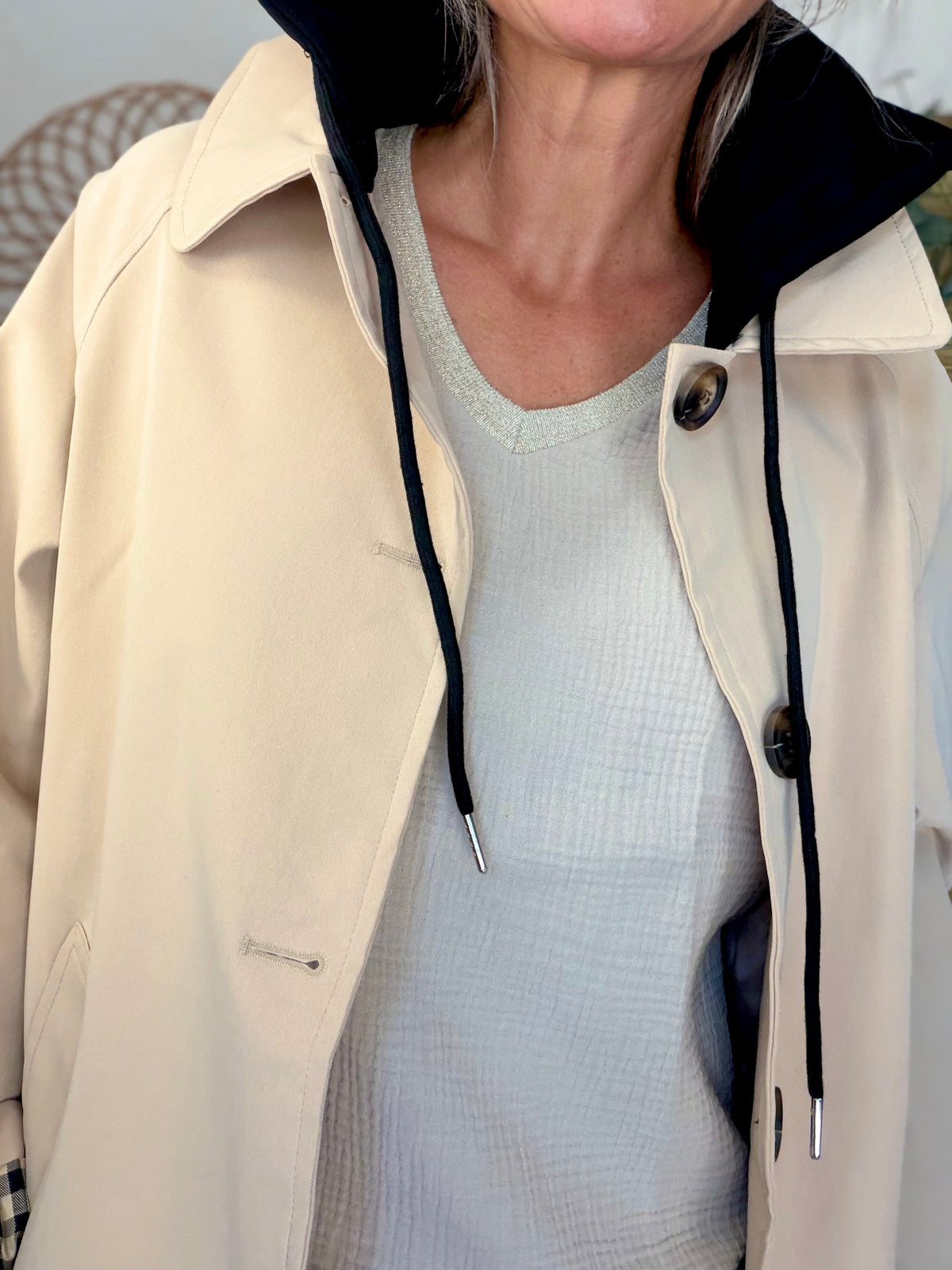 ⚡️ ARRIVAGE • Veste Trench avec capuche amovible, doublure à carreaux GAËLLE Beige