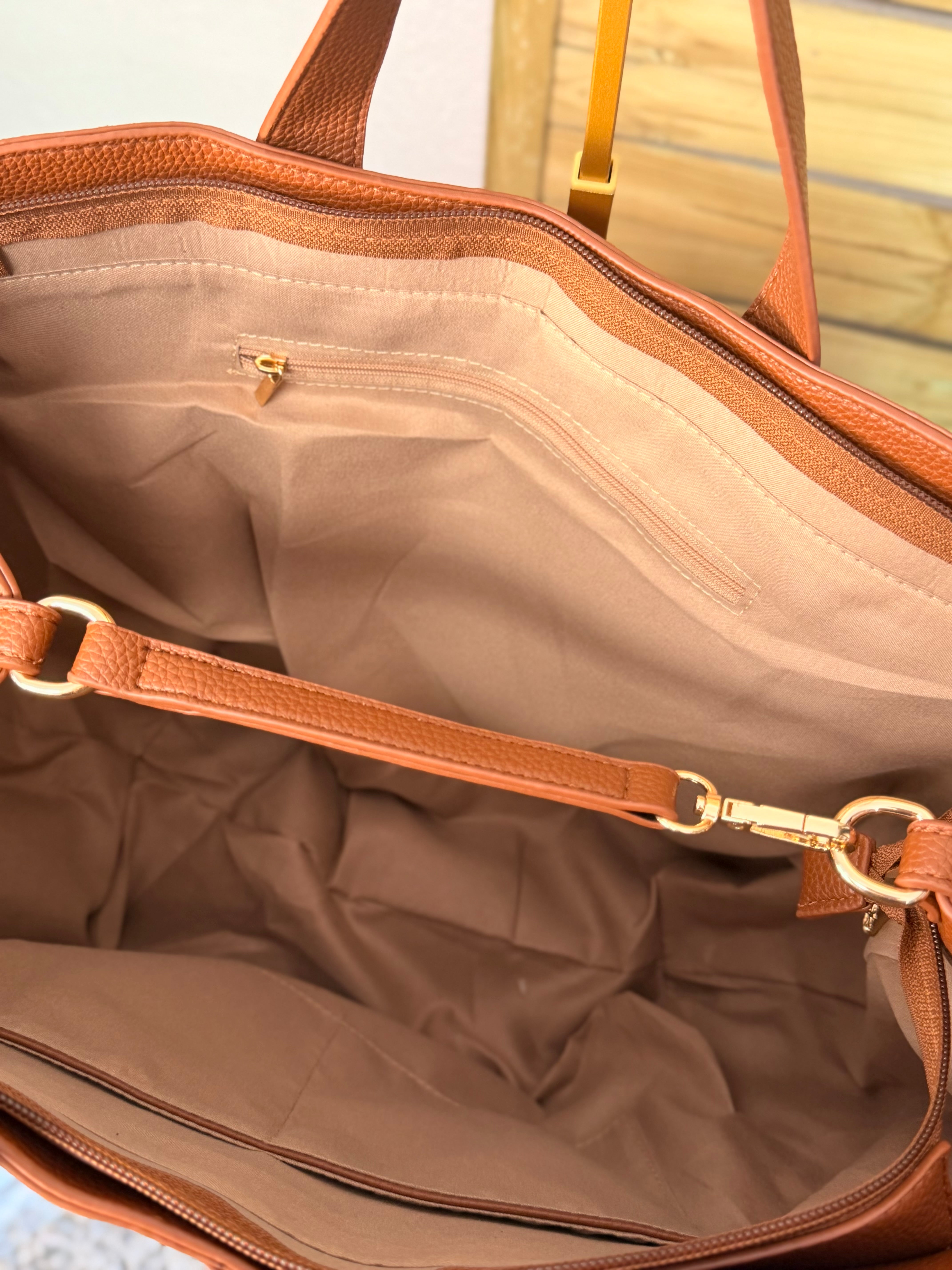 Grand Sac cabas 2 en 1 en simili daim - LAURÈNE Camel