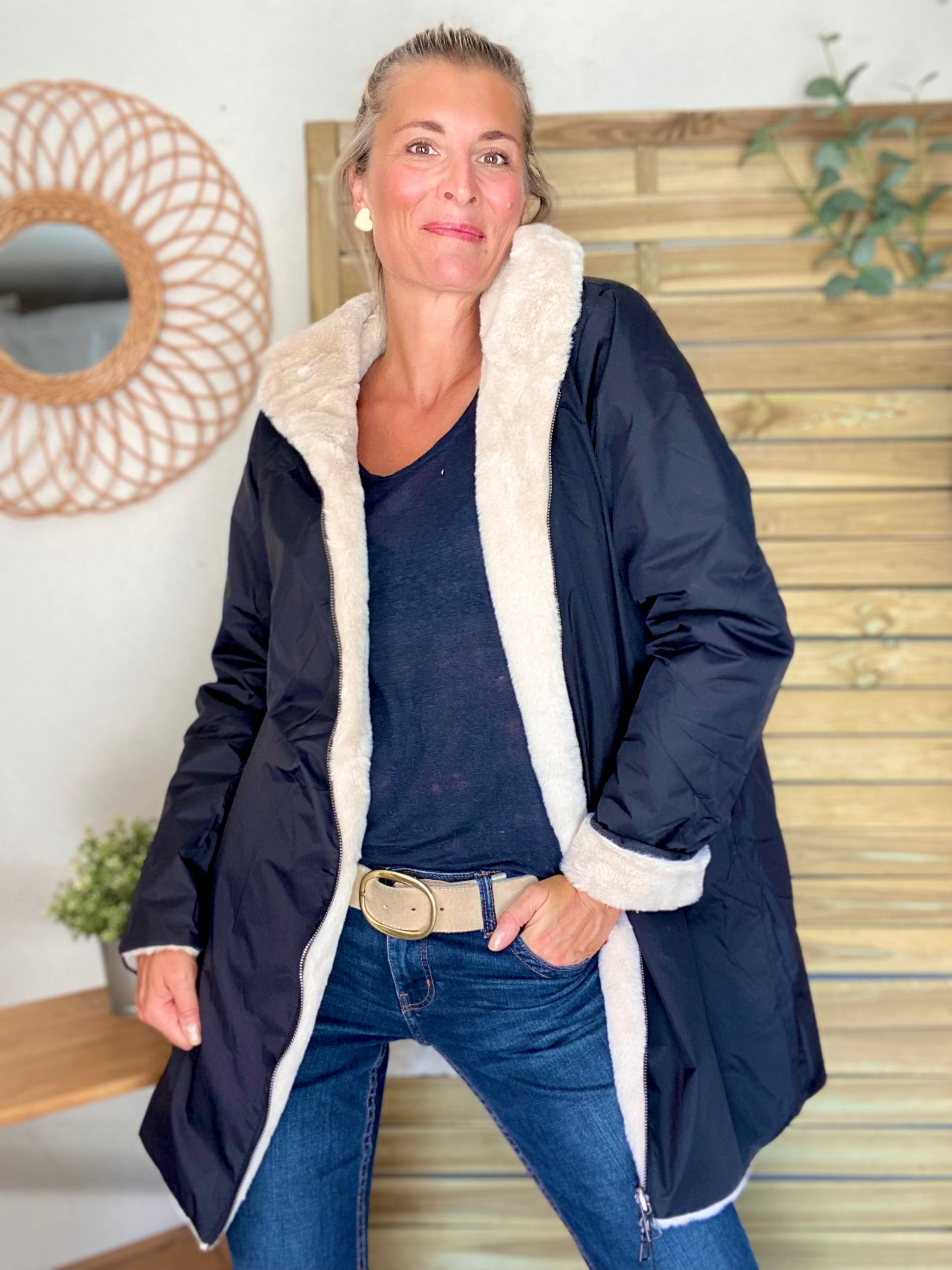 Parka Imperméable réversible fourrée Noir / Beige ALIX - LAURA JO